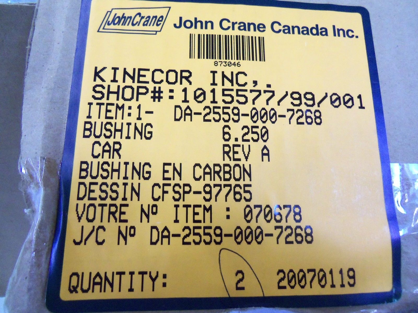 LOT OF 2 JOHN CRANE 1-DA-2559-000-7268 CARBON BUSHING *NEW IN BOX*