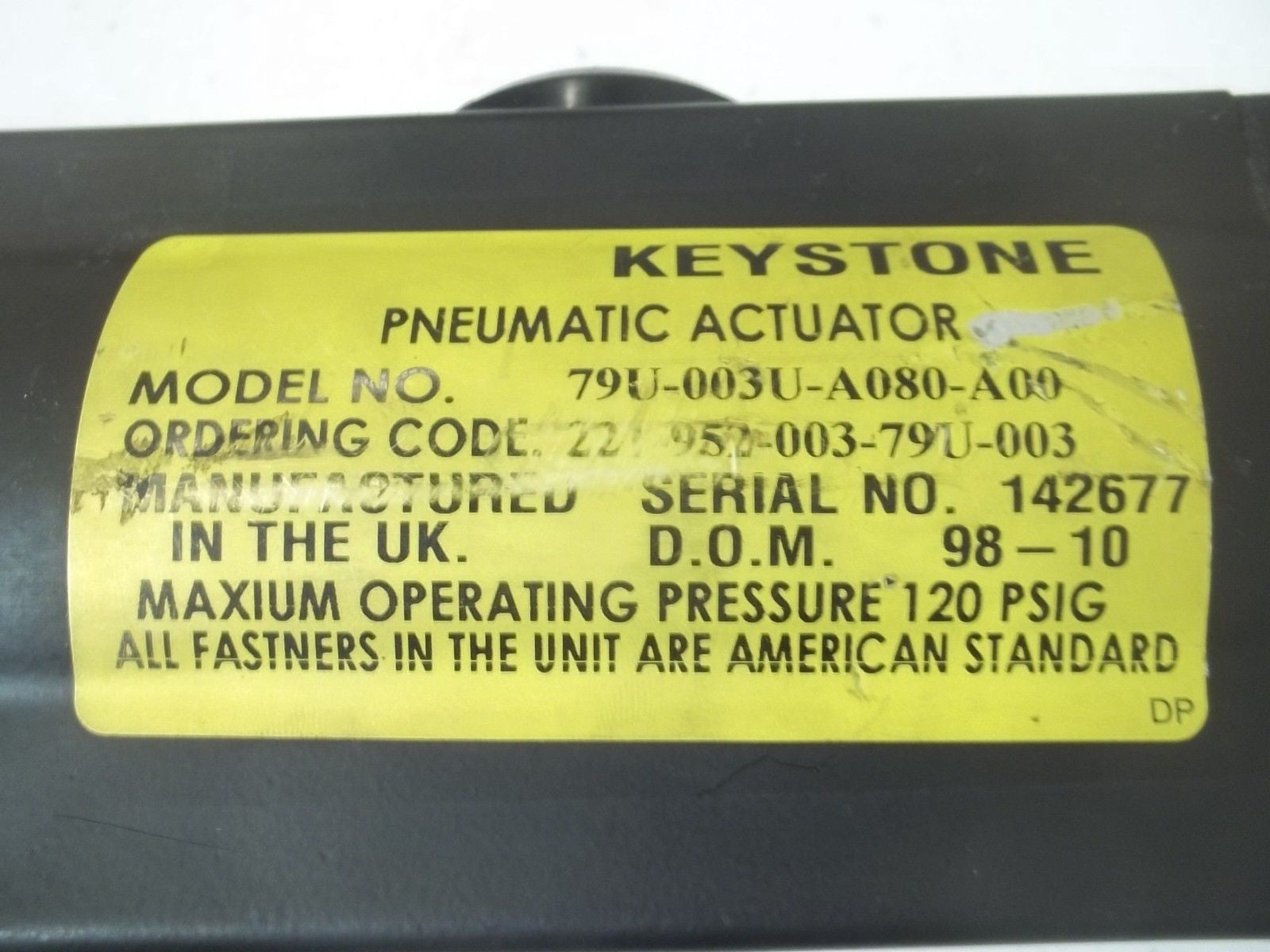 KEYSTONE 79U-003U-A080-A00 PNEUMATIC ACTUATOR *USED*