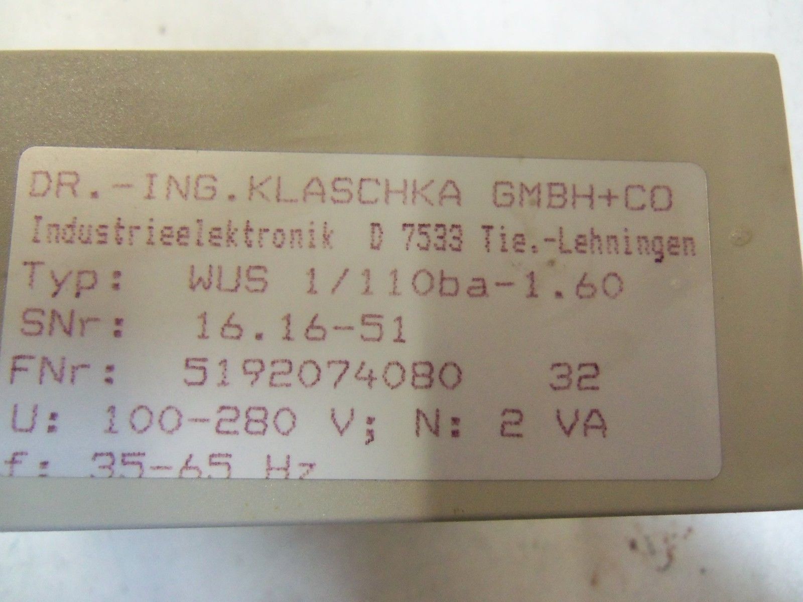 KLASCHKA WUS 1/110ba-1.60 *NEW IN BOX*