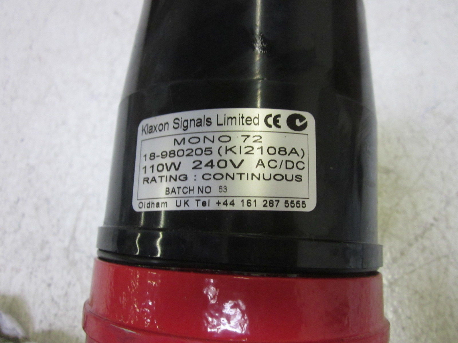 KLAXON SIGNALS LIMITED MONO 72 18-980205(K12108A) 110W 240V *USED*