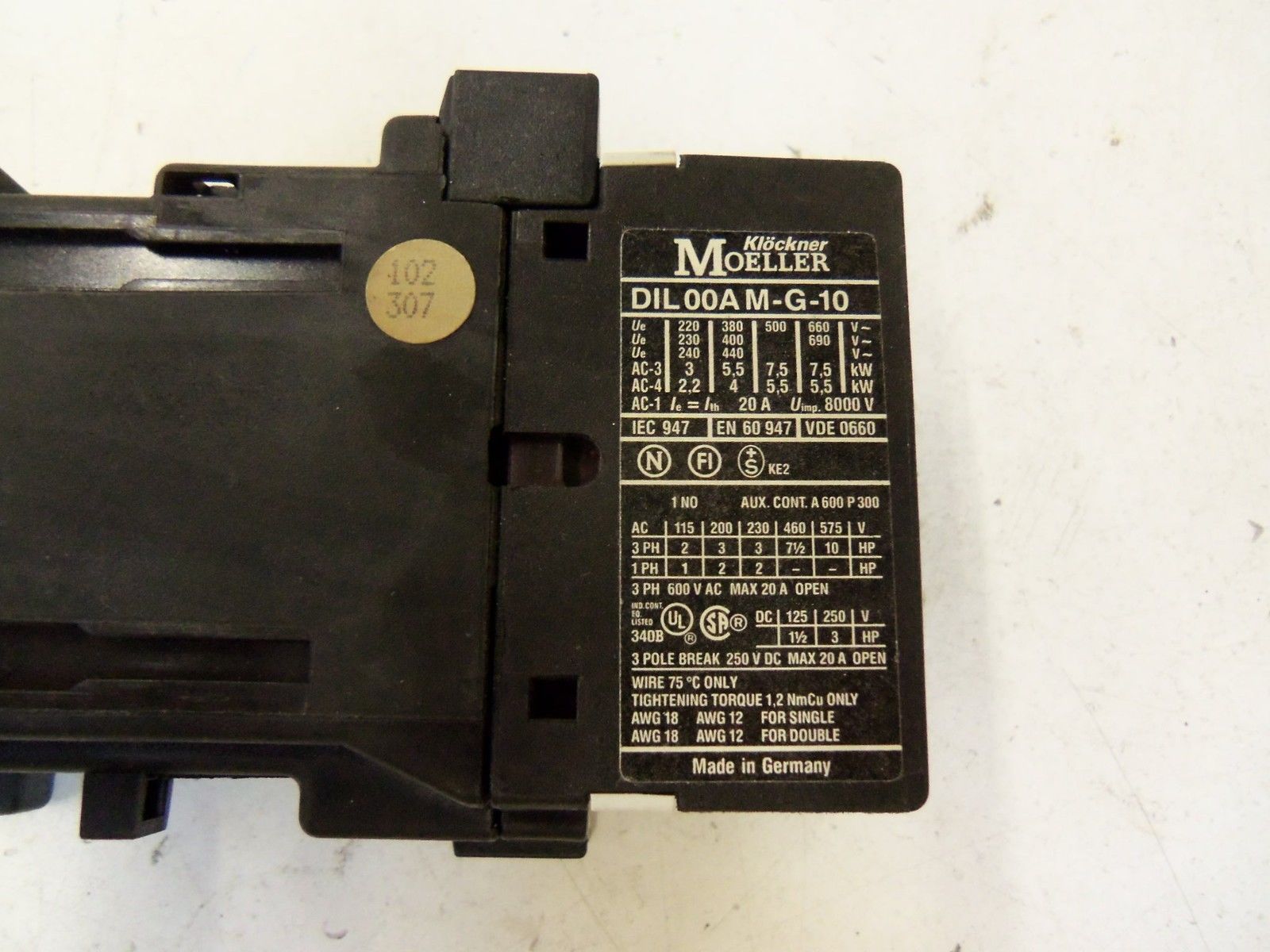 KLOCKNER MOELLER DIL00AM-G-10 CONTACTOR 24VDC *USED*
