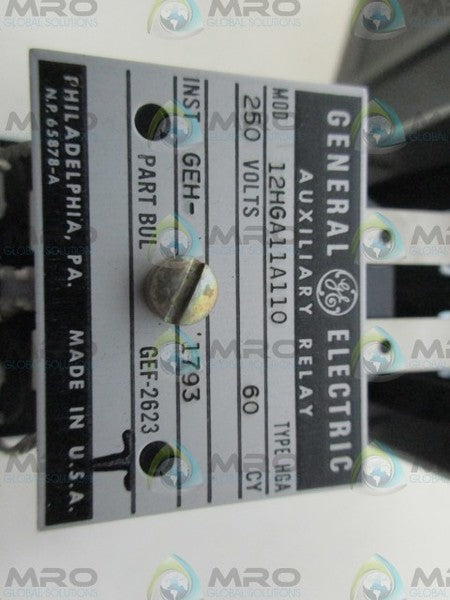 GENERAL ELECTRIC 12HGA11A110 AUXILIARY RELAY *NEW NO BOX*