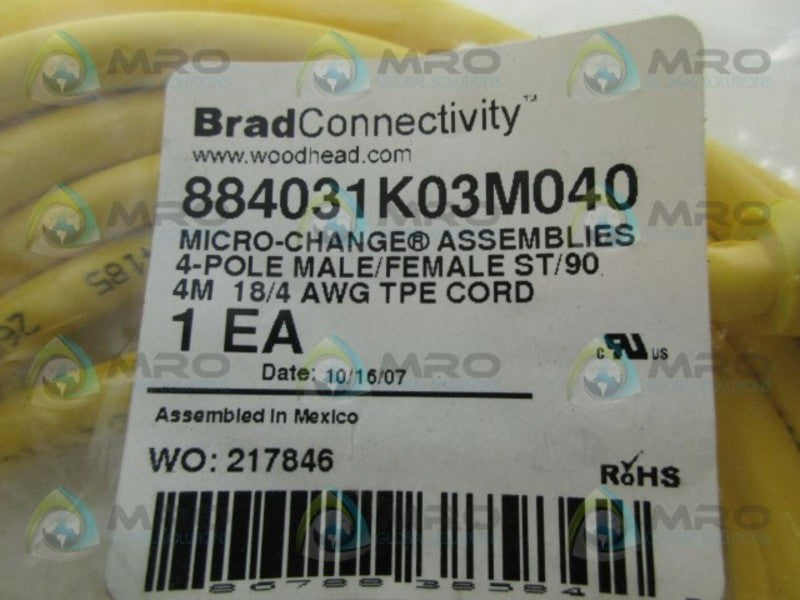 DANIEL WOODHEAD 884031K03M040 4P MALE/FEMALE STAIGHT *NEW IN FACTORY BAG*