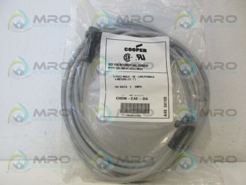 COOPER CHDN-EAE-D4 5P MALE IN LINE TO FEMALE CABLE *NEW IN FACTORY BAG*