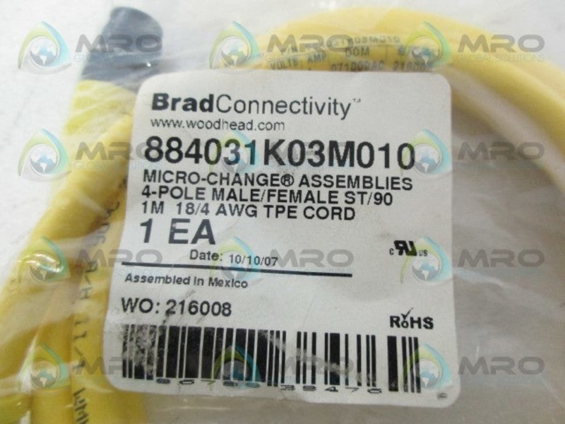 DANIEL WOODHEAD 884031K03M010 4P MALE /FEMALE STRAIGHT *NEW IN FACTORY BAG*