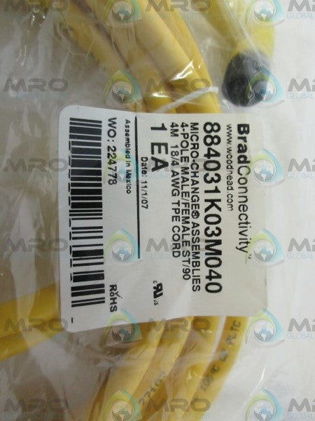 DANIEL WOODHEAD 884031K03M040 4P MALE/FEMALE STRIAGHT *NEW IN FACTORY BAG*