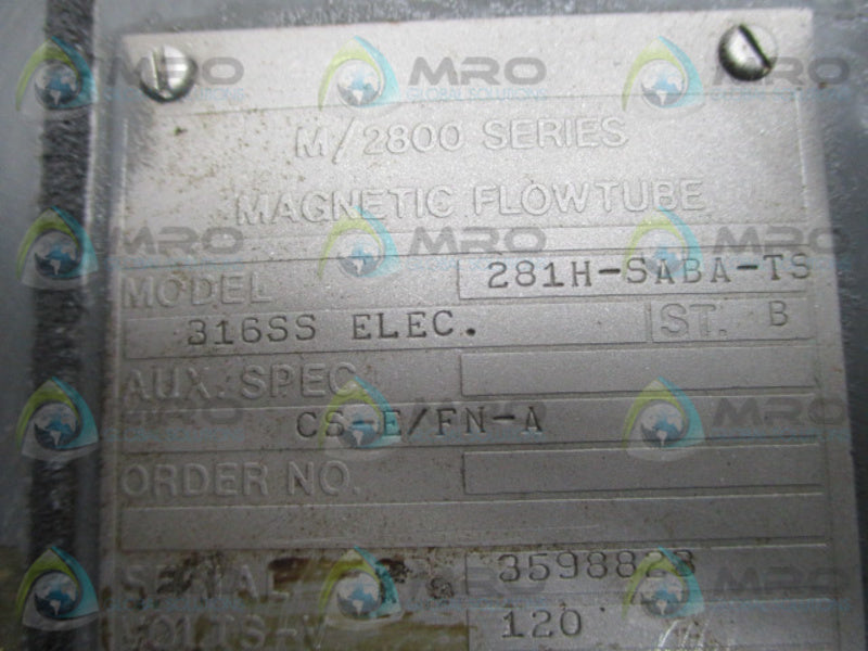 FOXBORO 281H-SABA-TS MAGNETIC FLOW TUBE  UNMP