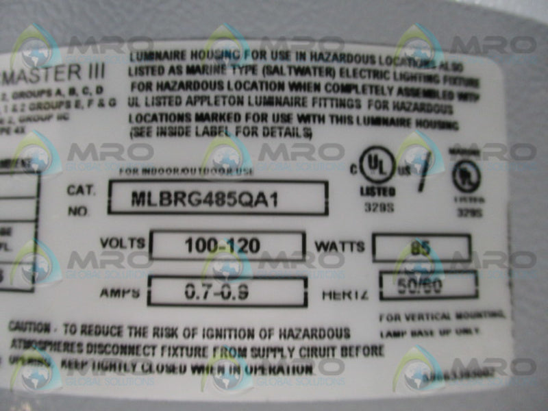 APPLETON MLBRG485QA1 BALLAST HOUSING LIGHT  NSNP