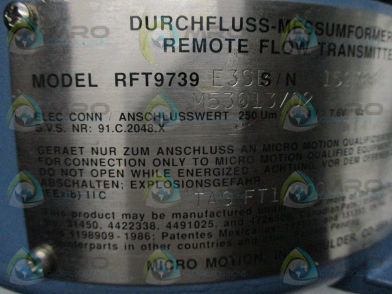 MICROMOTION RFT9739E3SB FLOW TRANSMITTER * USED *