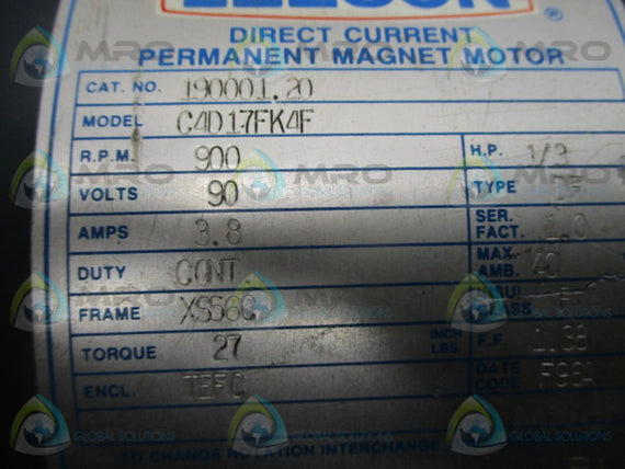 LEESON C4D17FK4F MAGNET MOTOR 1/3 HP 900 RPM * USED *
