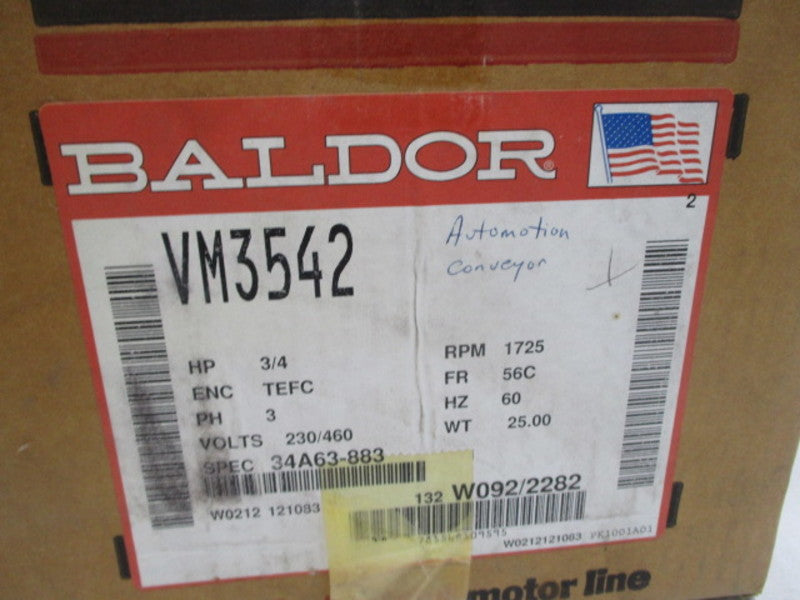 BALDOR VM3542 MOTOR 3/4  HP 1725 RPM * NEW *