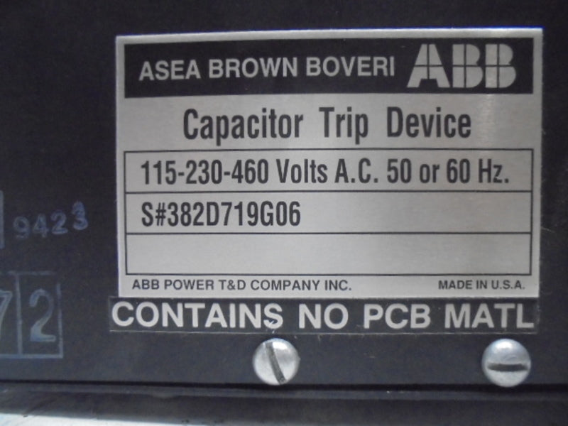 ABB 382D719G06 CAPACITOR TRIP DEVICE * NEW NO BOX