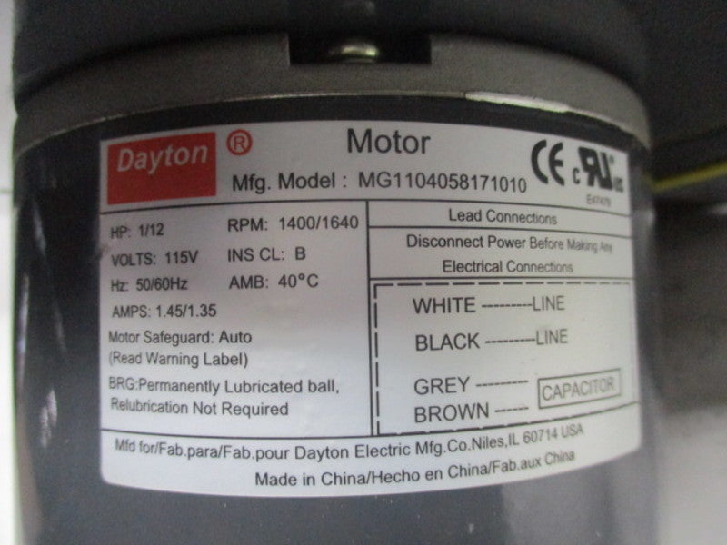 DAYTON MG1104058171010 BLOWER 1400 RPM 1/12 HP 115V * NEW *