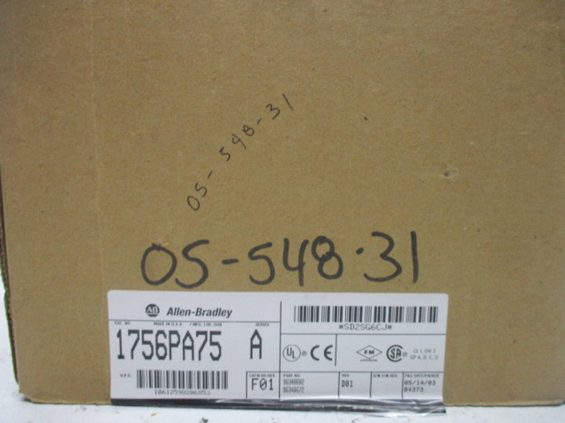 ALLEN BRADLEY CONTROLLOGIX 1756-PA75 SER. A POWER SUPPLY * NEW IN BOX *