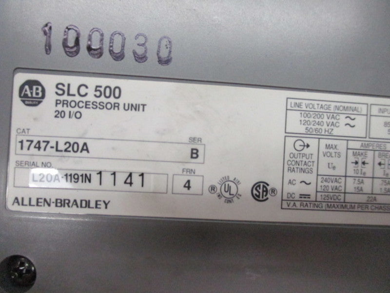 ALLEN BRADLEY SLC 500 1747-L20A SER. B F/W 4 PROCESSOR * NEW NO BOX *