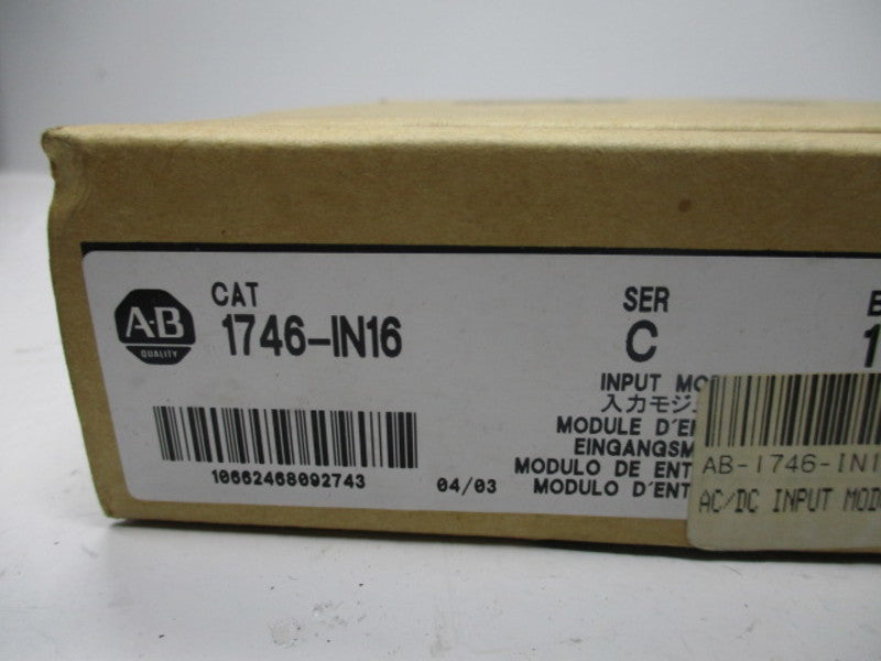 ALLEN BRADLEY SLC500 1746-IN16 SER. C INPUT MODULE * NEW IN BOX *