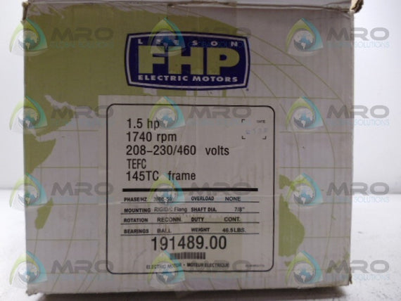 LEESON 191489.00 MOTOR 1.6HP 1750RPM * NEW IN BOX *