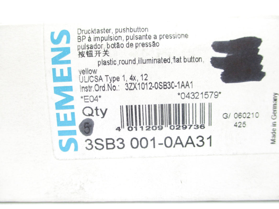 SIEMENS 3SB3001-0AA31 (PKG OF 5) NSMP