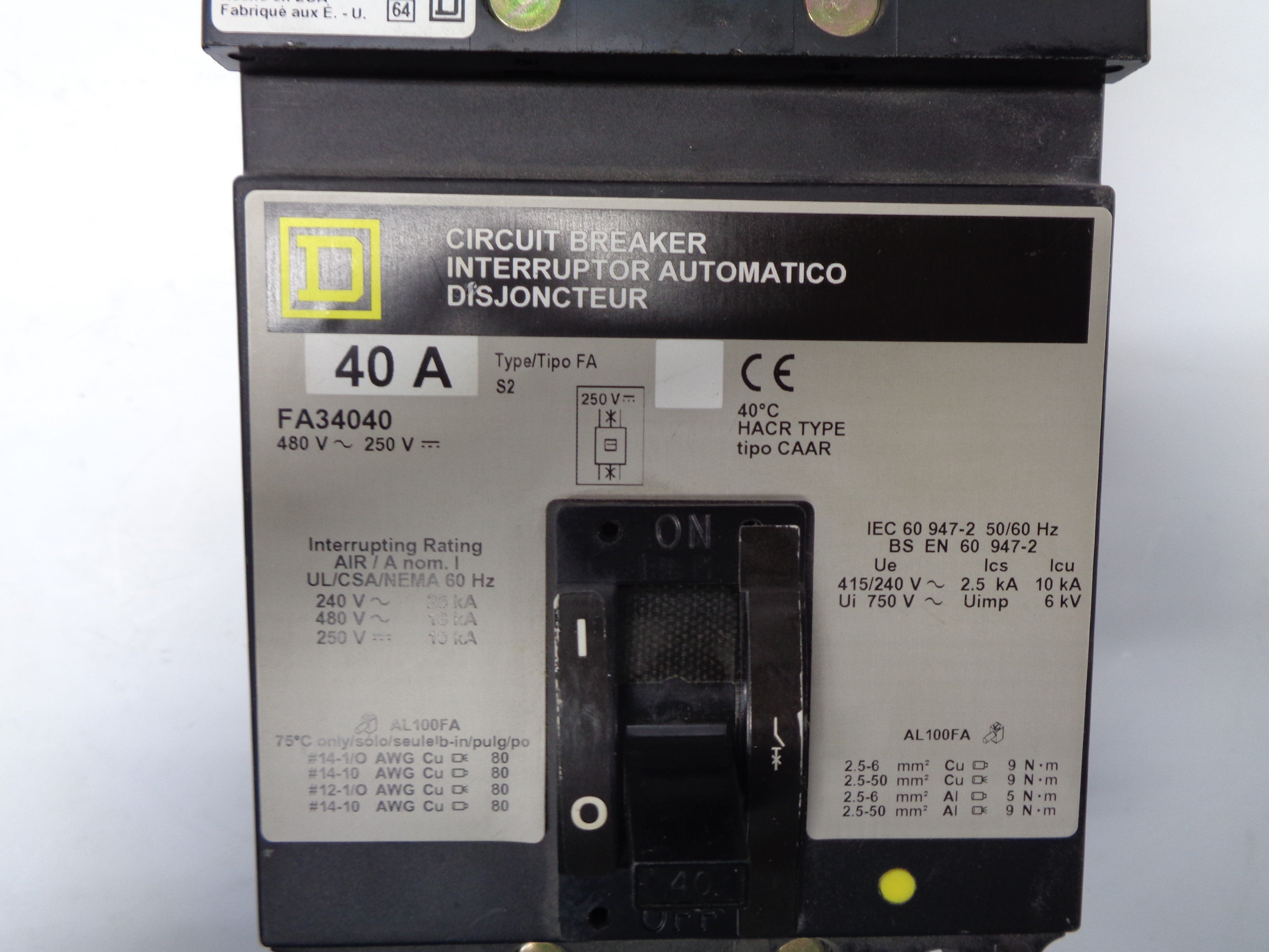 SQUARE D FA34040 40A 480V NSNP