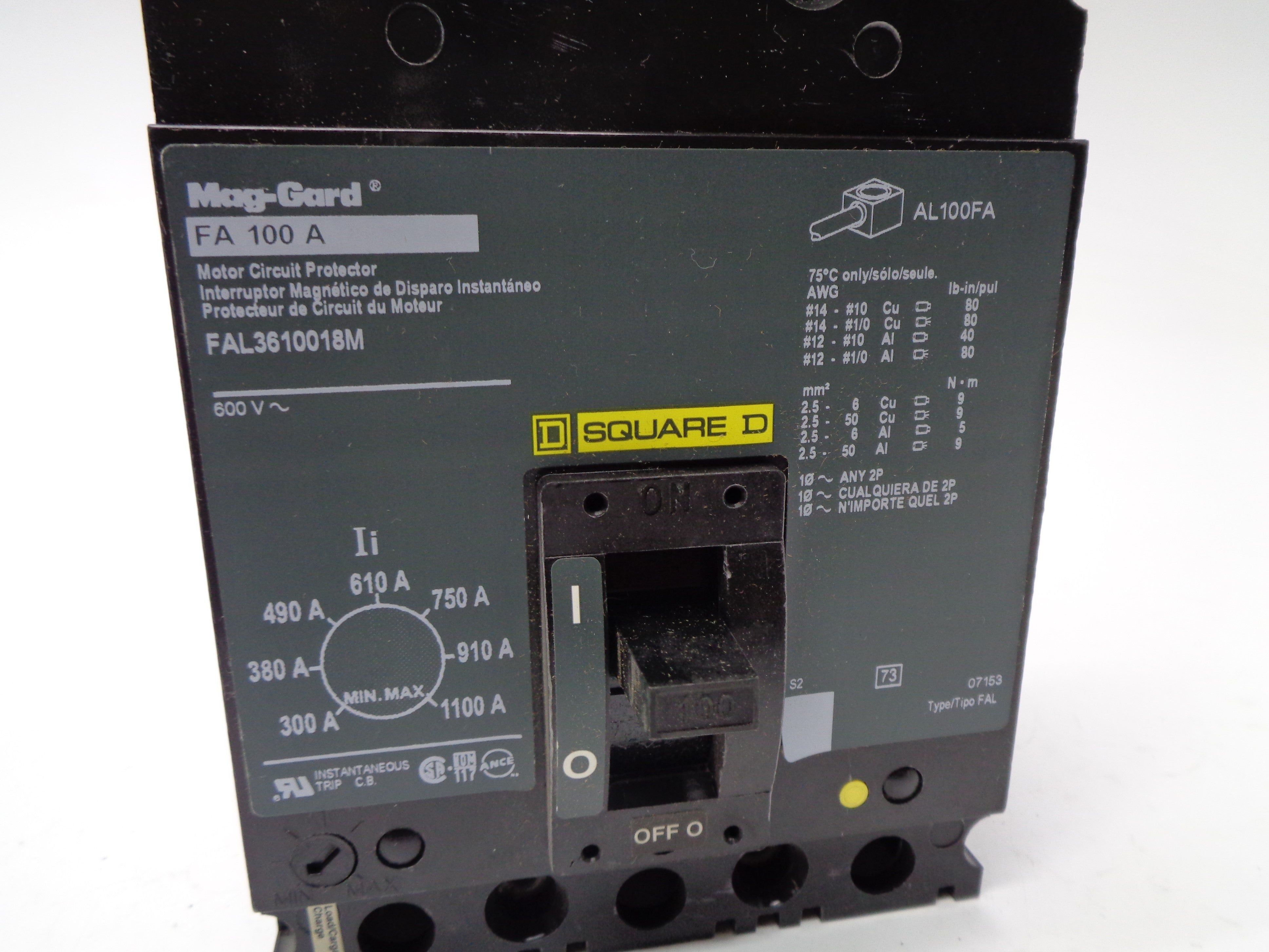 SQUARE D FAL3610018M 100A 600V NSNP