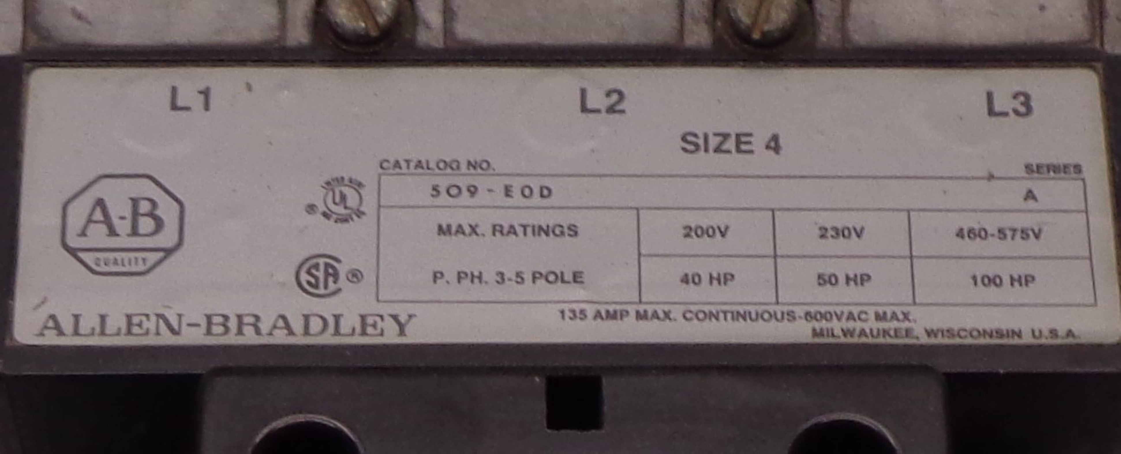 INDUSTRIAL SPARE PART 5O9-E0D 200V SER. A UNMP