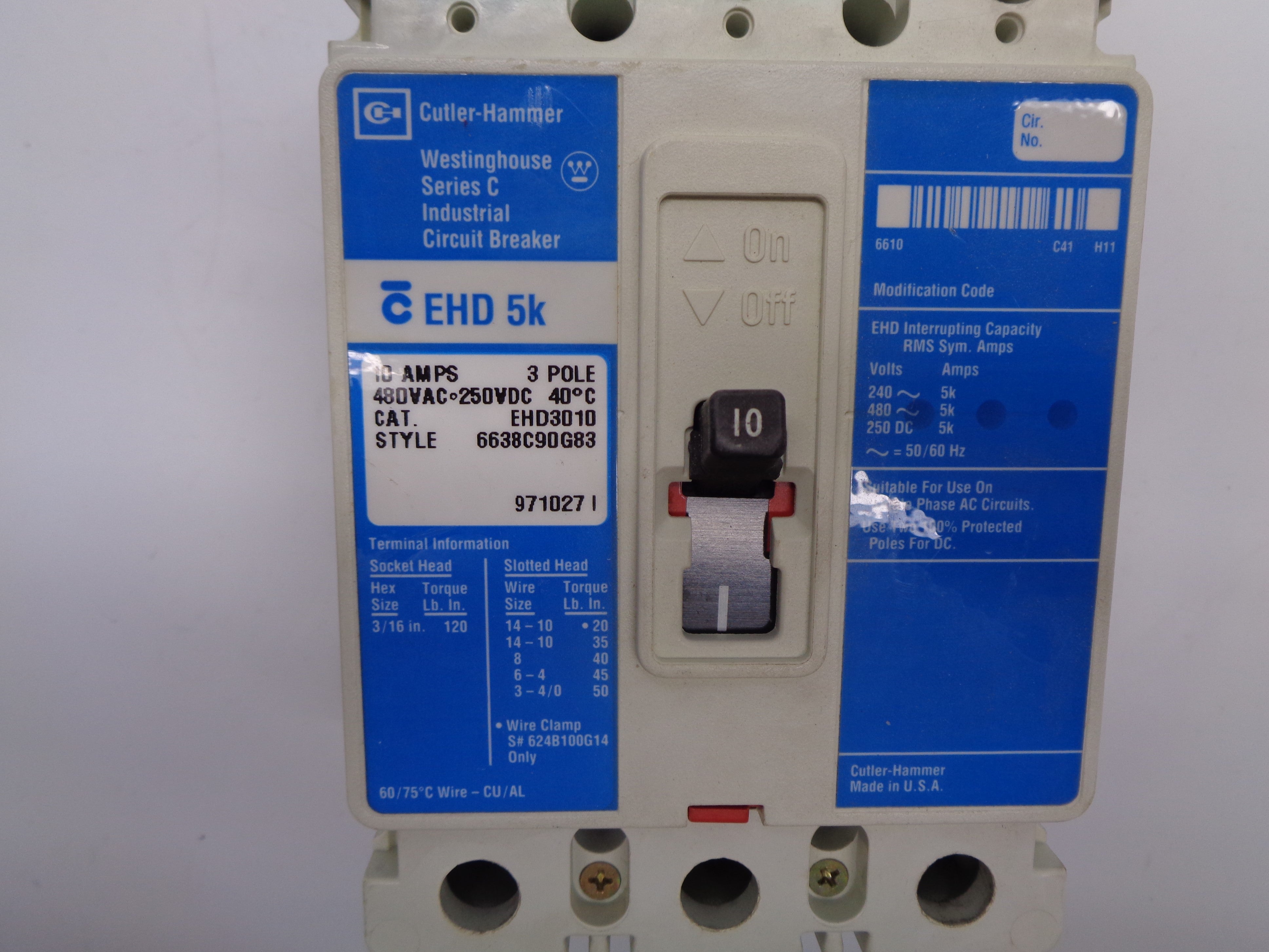 CUTLER HAMMER EHD3010 10A 480V SER. C NSNP