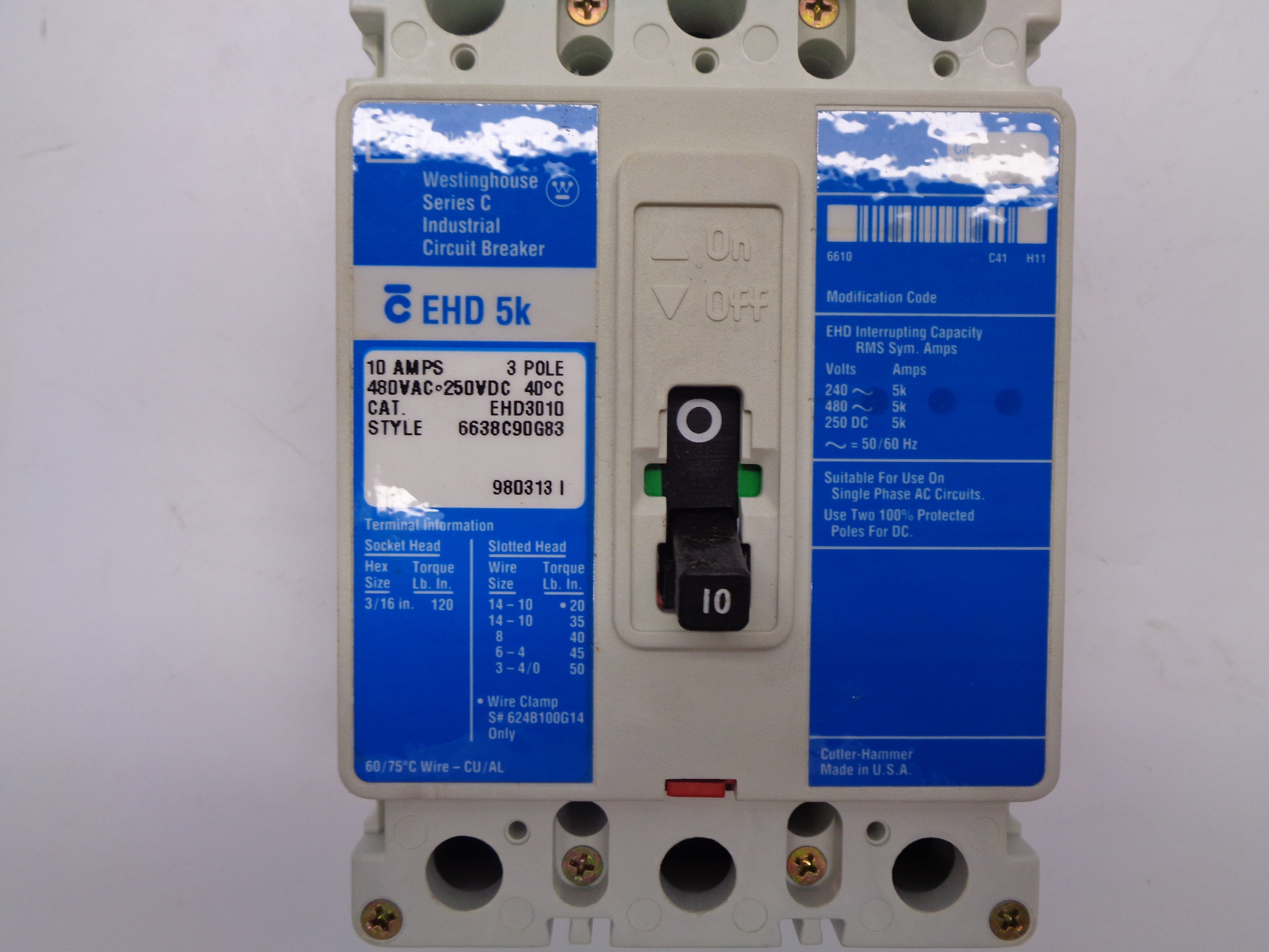 CUTLER HAMMER EHD3010 10A 480V SER. C NSMP