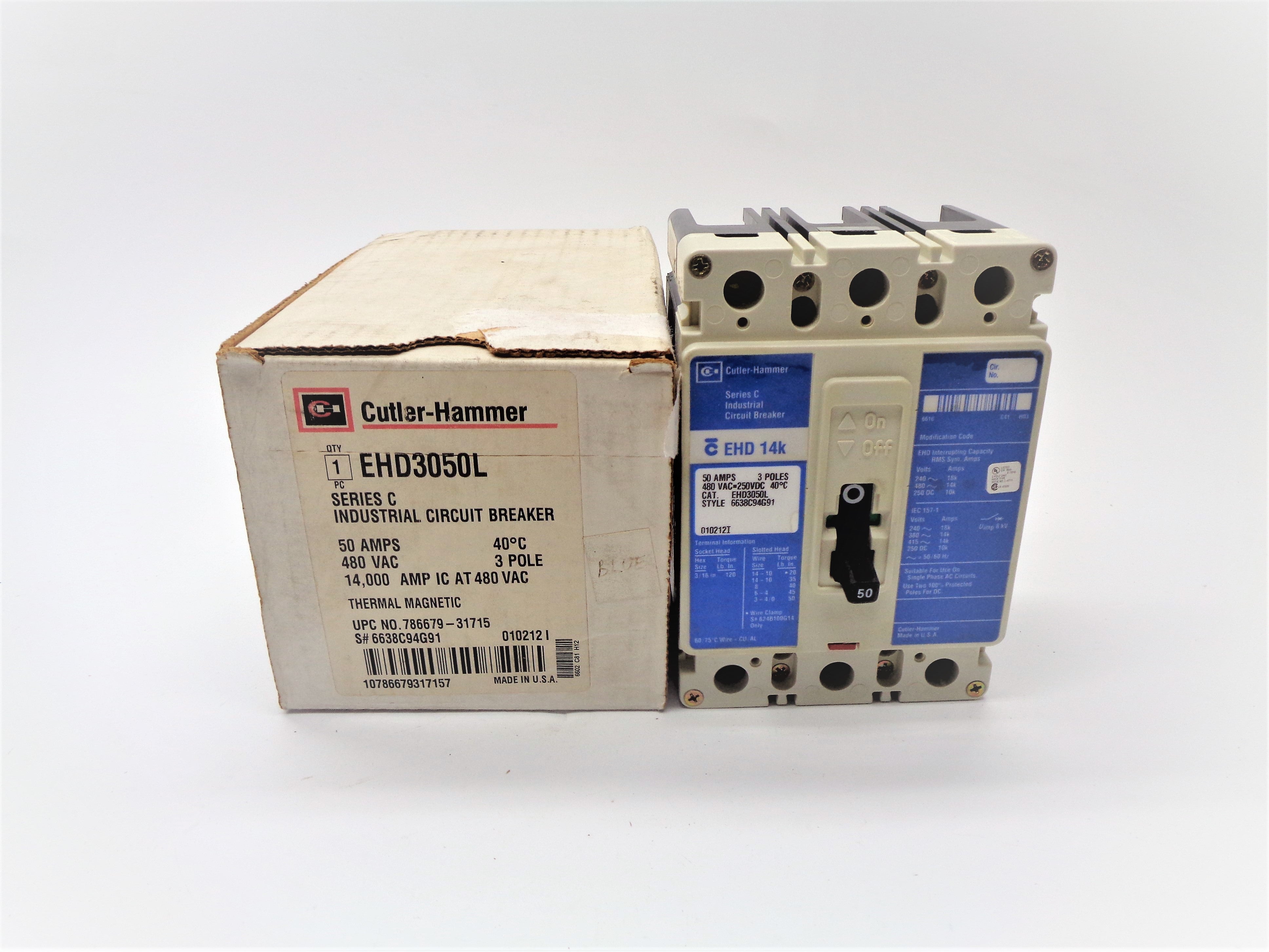 CUTLER HAMMER EHD3050L 50A 480V SER. C NSMP