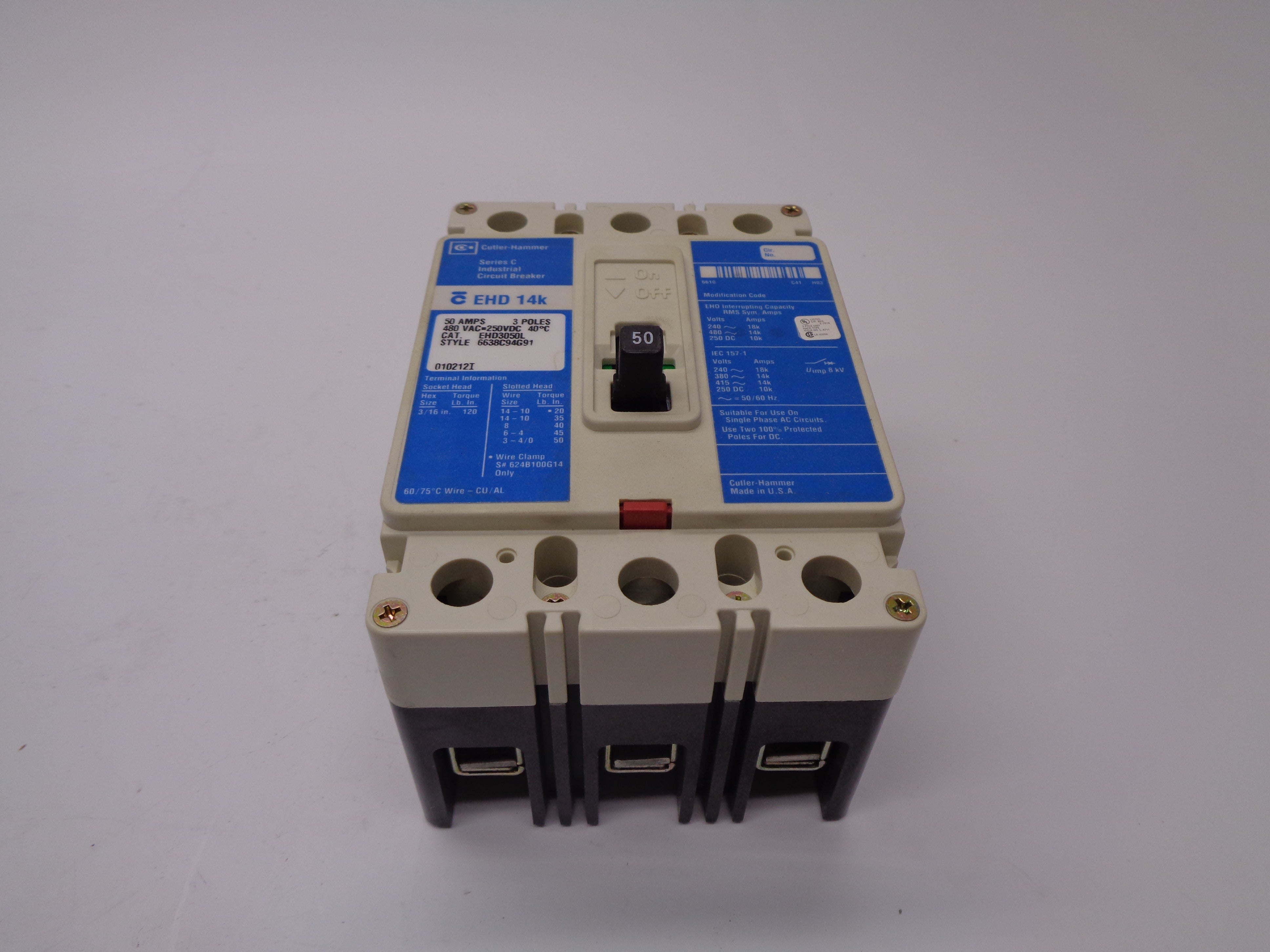 CUTLER HAMMER EHD3050L 50A 480V SER. C NSMP