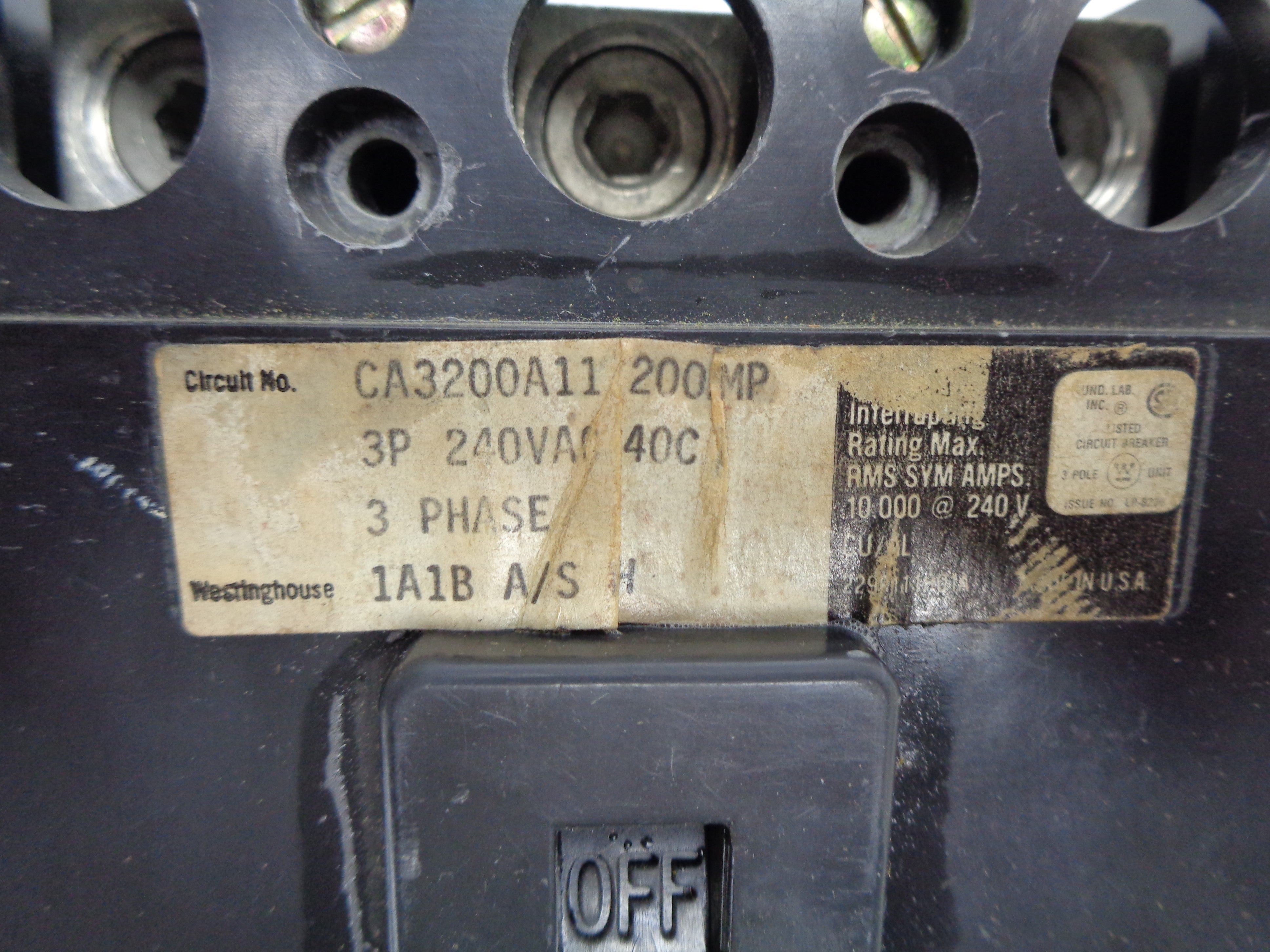 WESTINGHOUSE CA3200A11 200A 240V UNMP