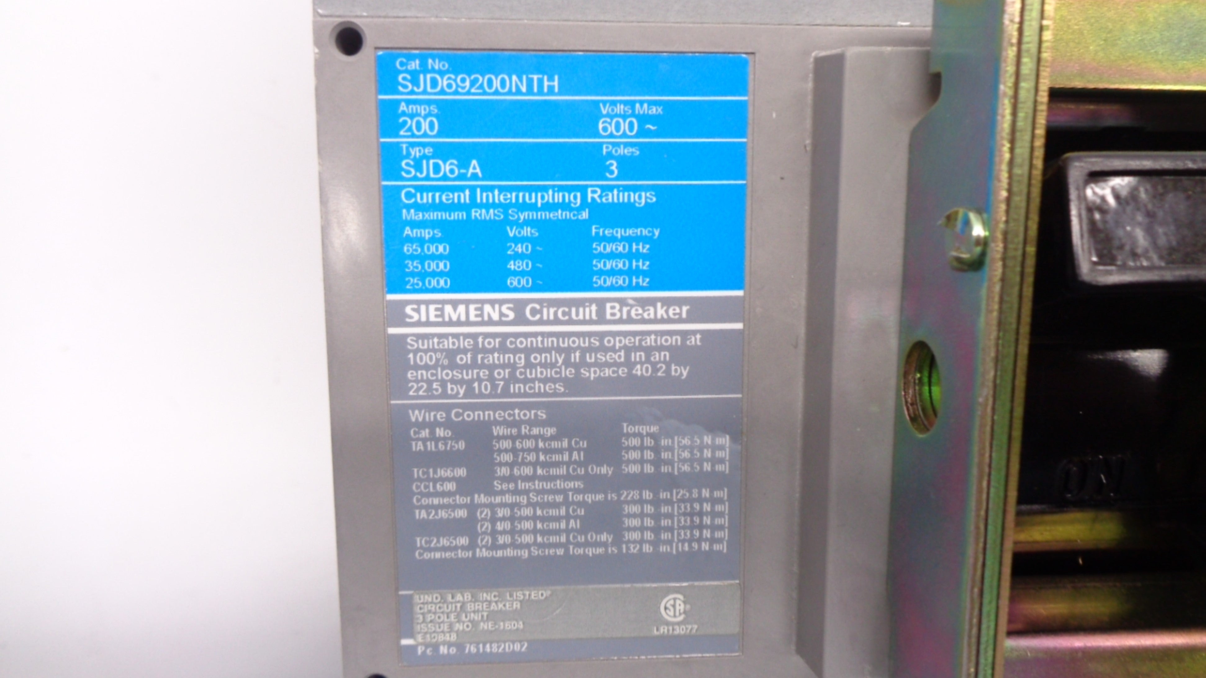SIEMENS SJD69200NTH 200A 600V (AS PICTURED) NSNP