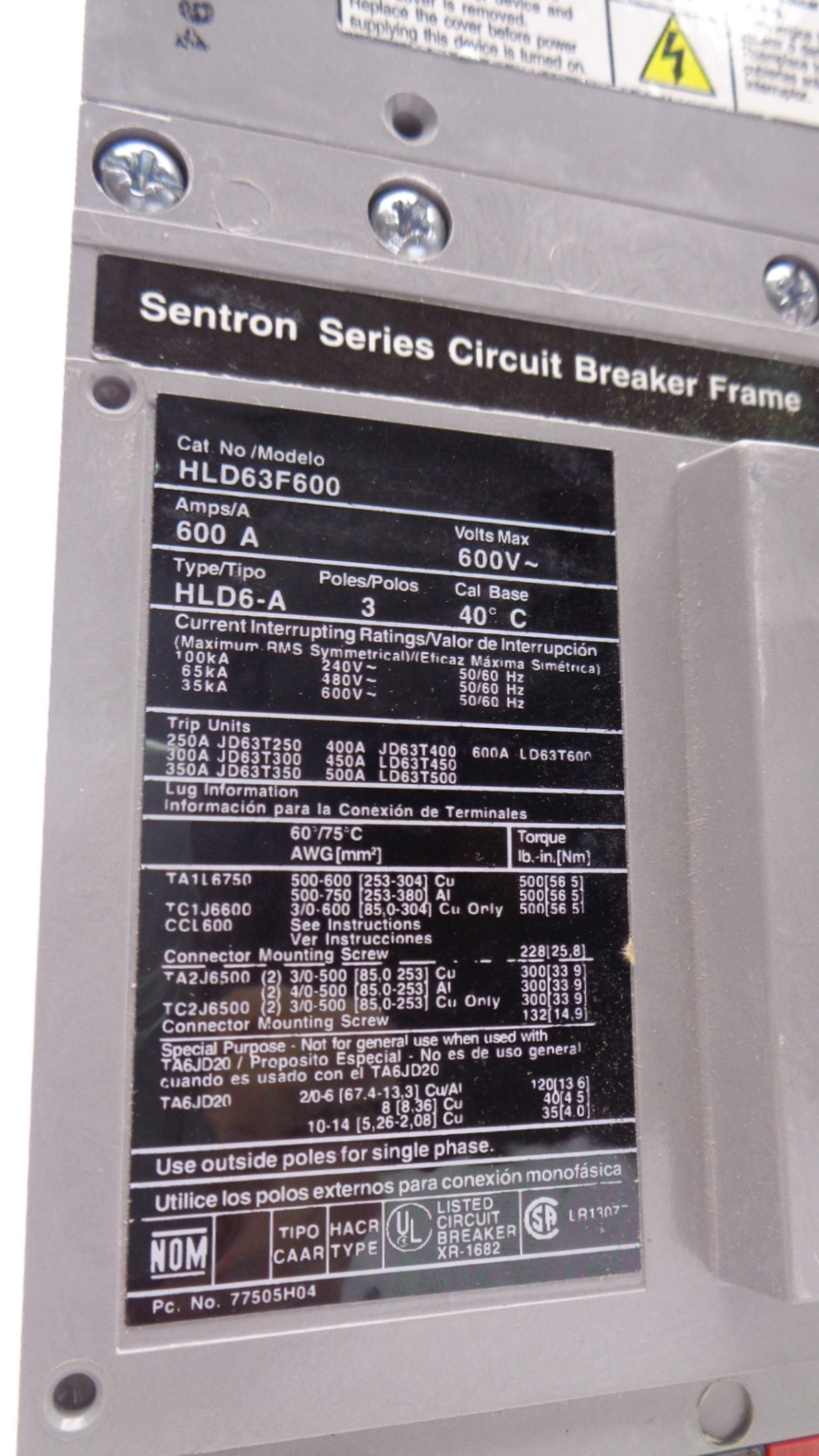 SIEMENS HLD63F600 600A 600V NSNP
