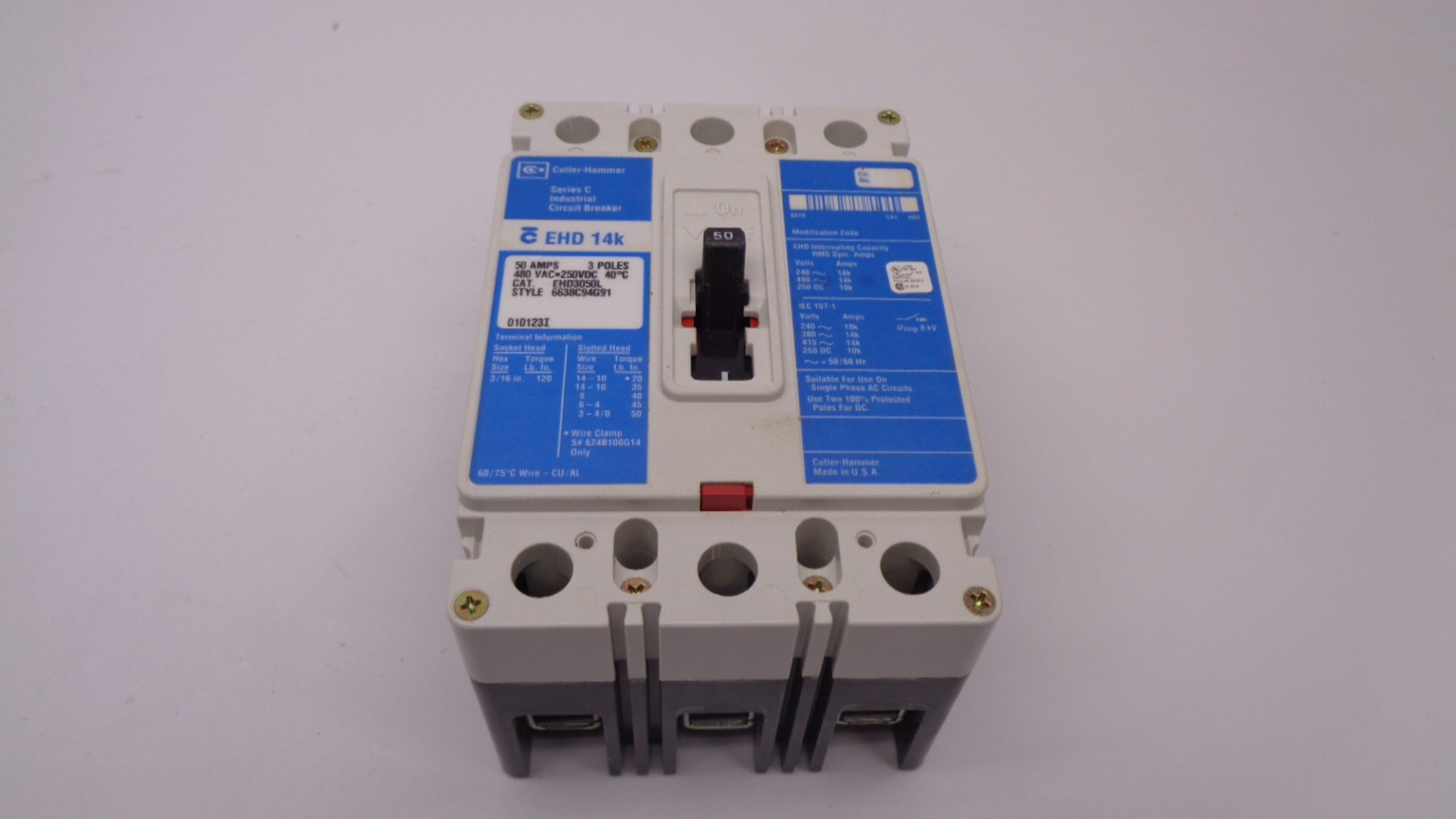 CUTLER HAMMER EHD3050L 50A 480V SER. C NSMP