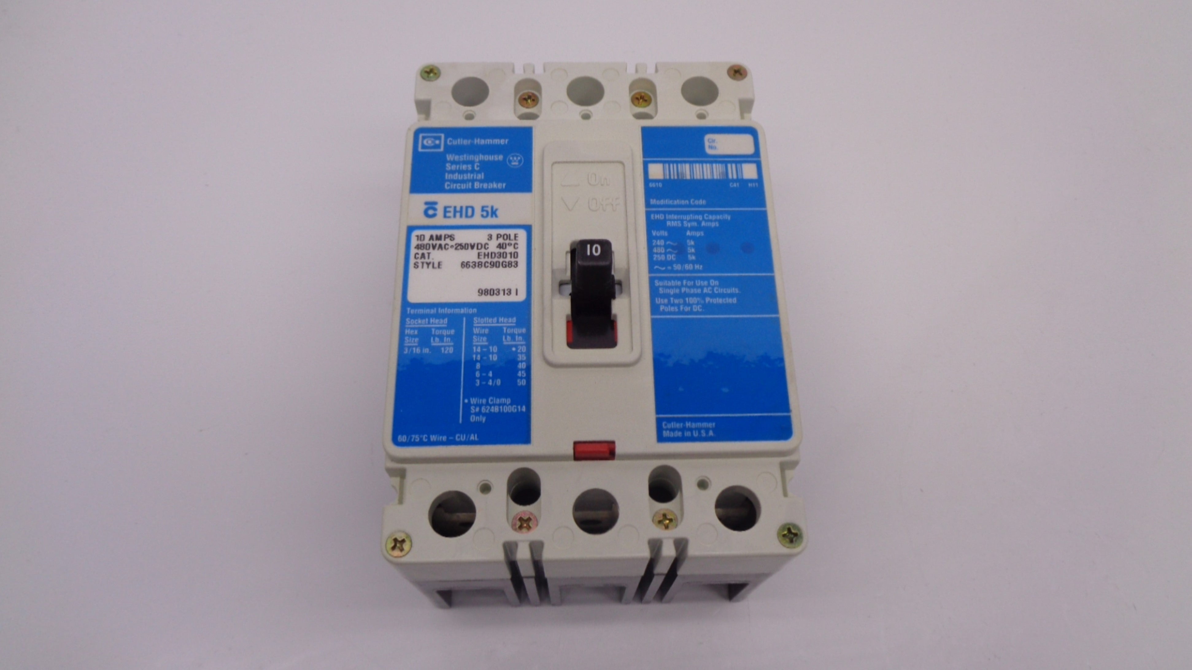 CUTLER HAMMER EHD3010 10A 480V SER. C NSMP