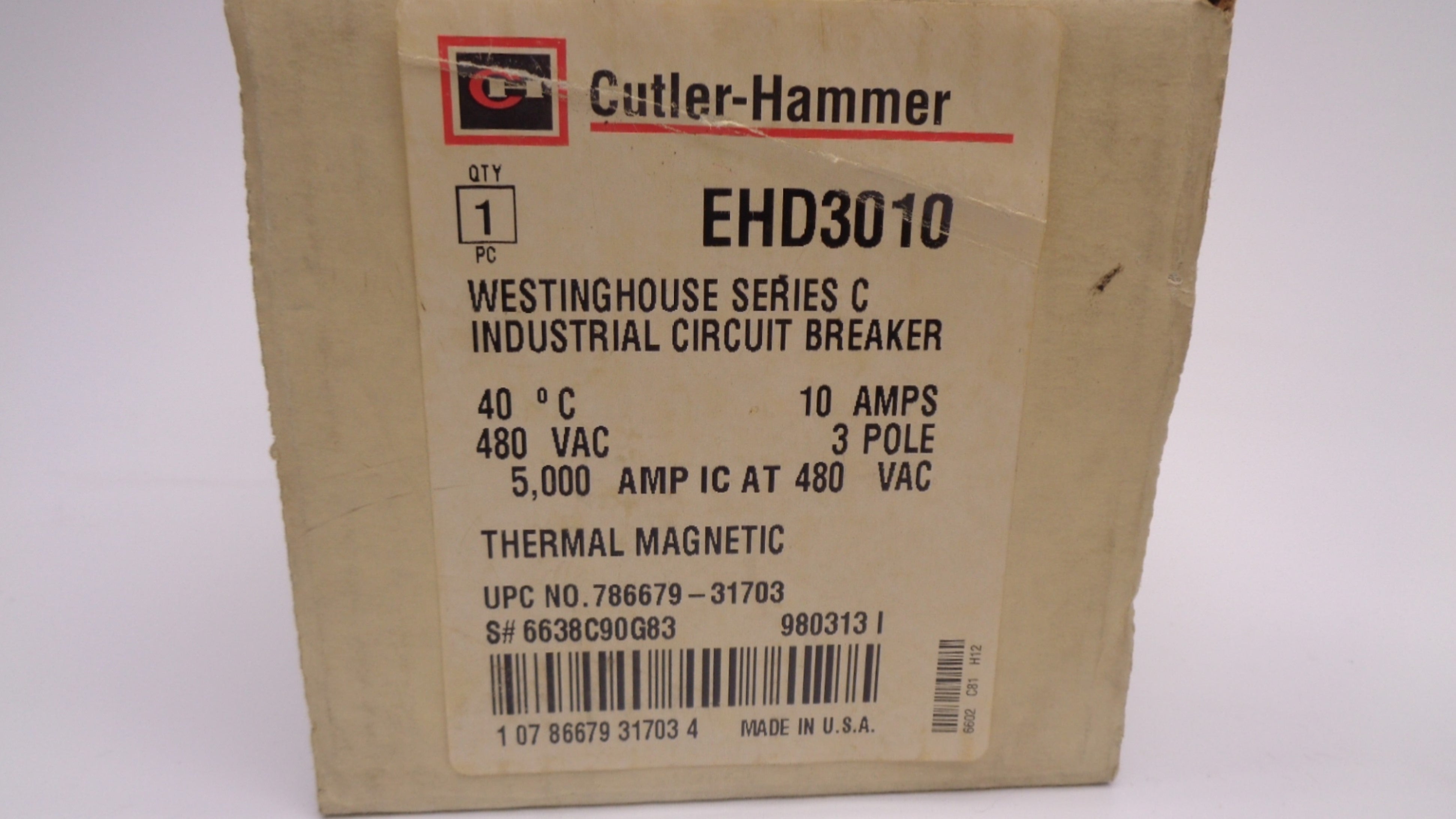 CUTLER HAMMER EHD3010 10A 480V SER. C NSMP