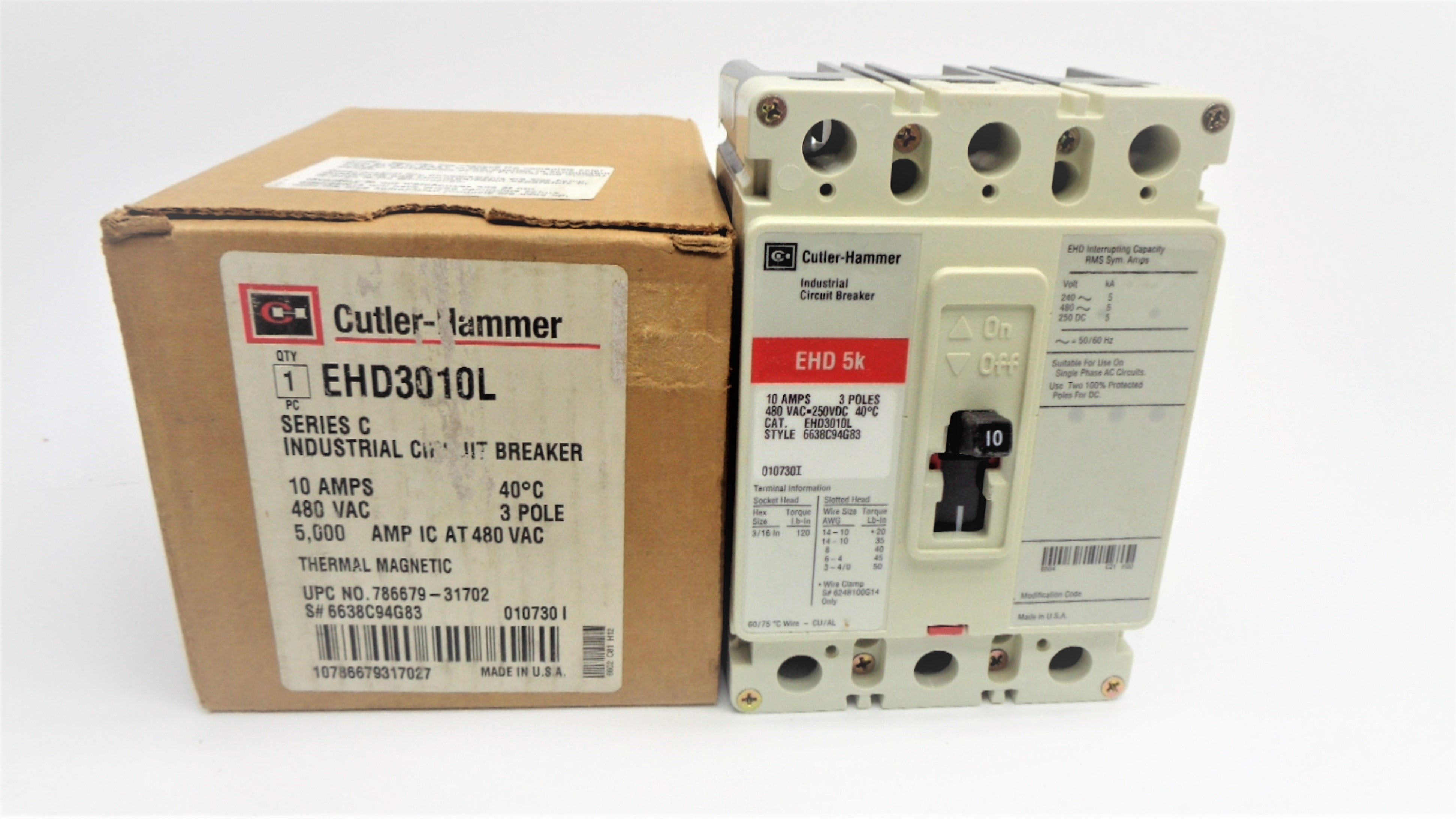 CUTLER HAMMER EHD3010L 10A 480V SER. C NSMP