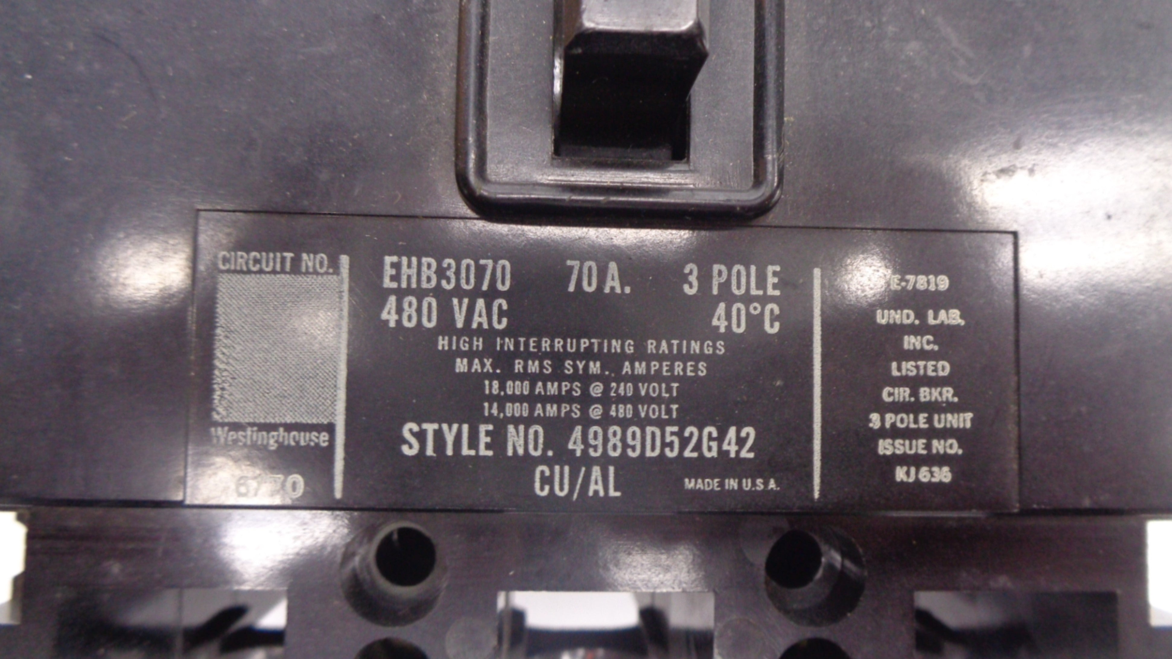 CUTLER HAMMER EHB3070 70A 480V NSNP