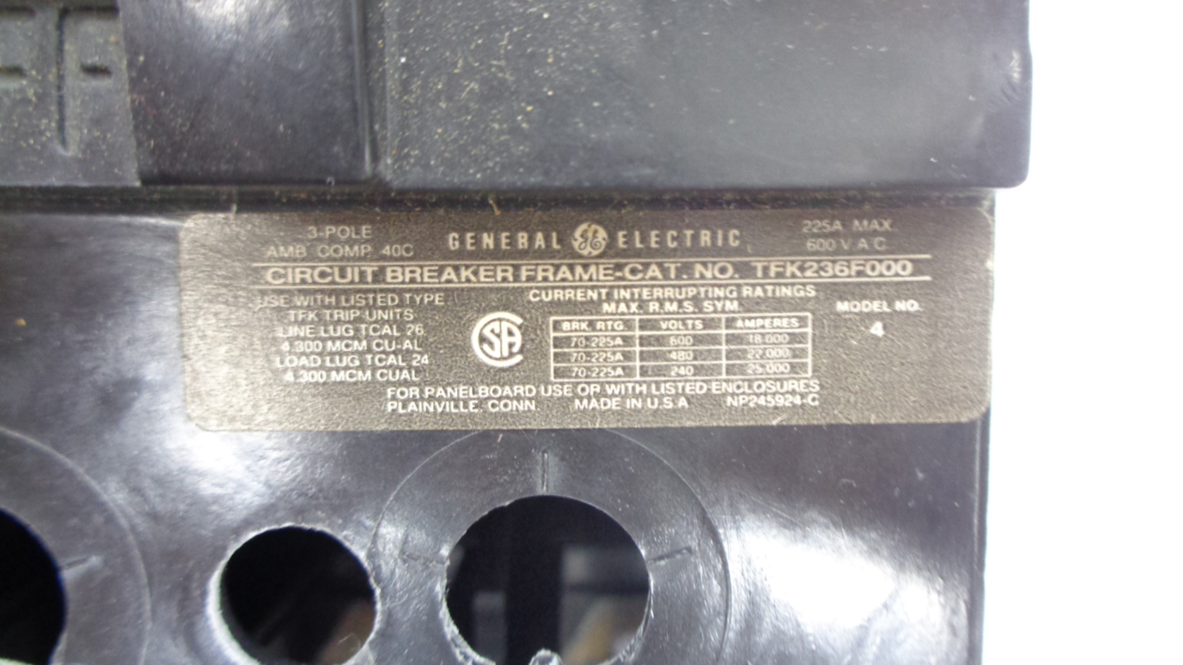 GENERAL ELECTRIC TFK236F000 225A 600V NSNP