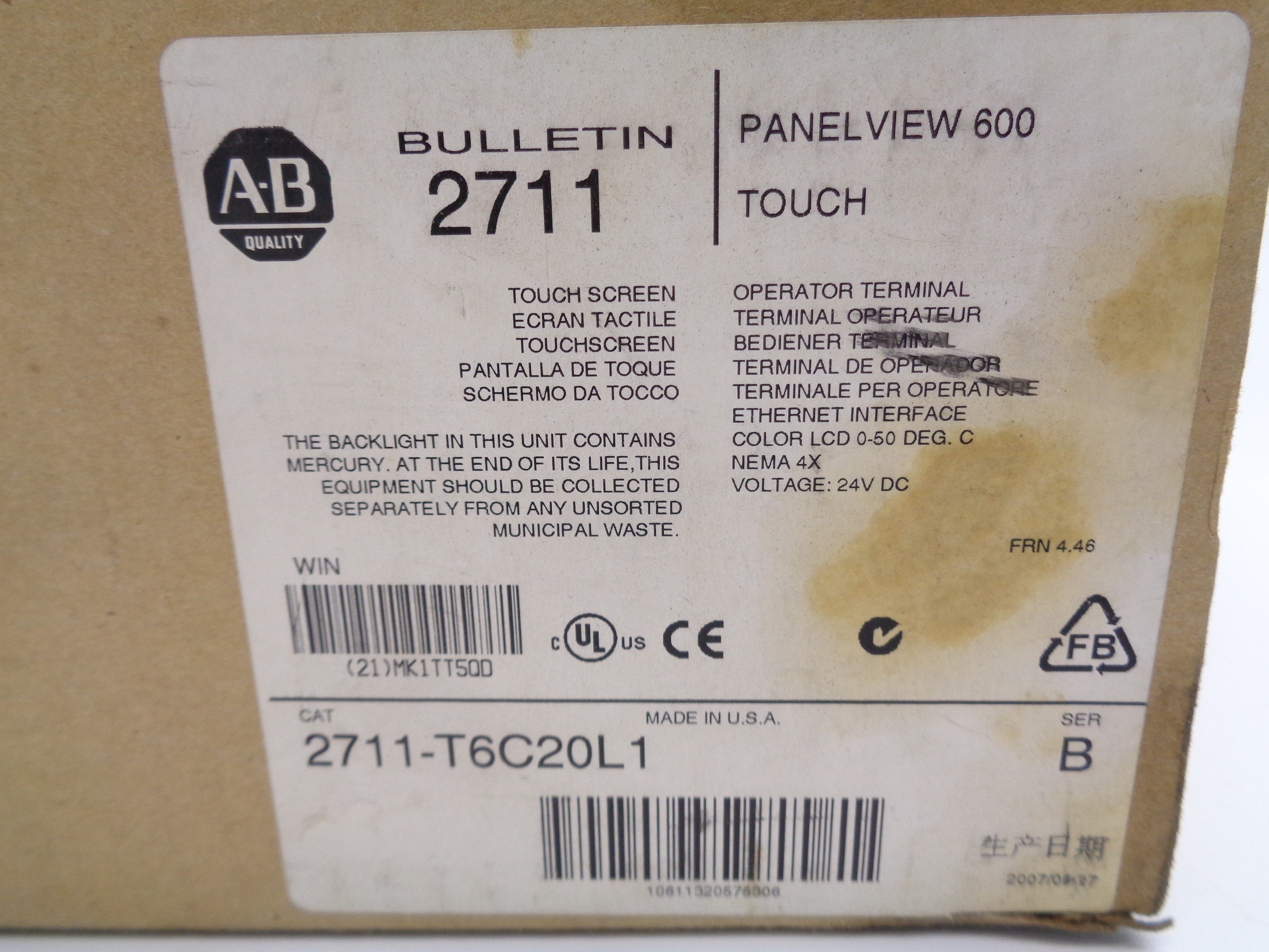 ALLEN BRADLEY 2711-T6C20L1 SER. B F/W 4.30 NSMP