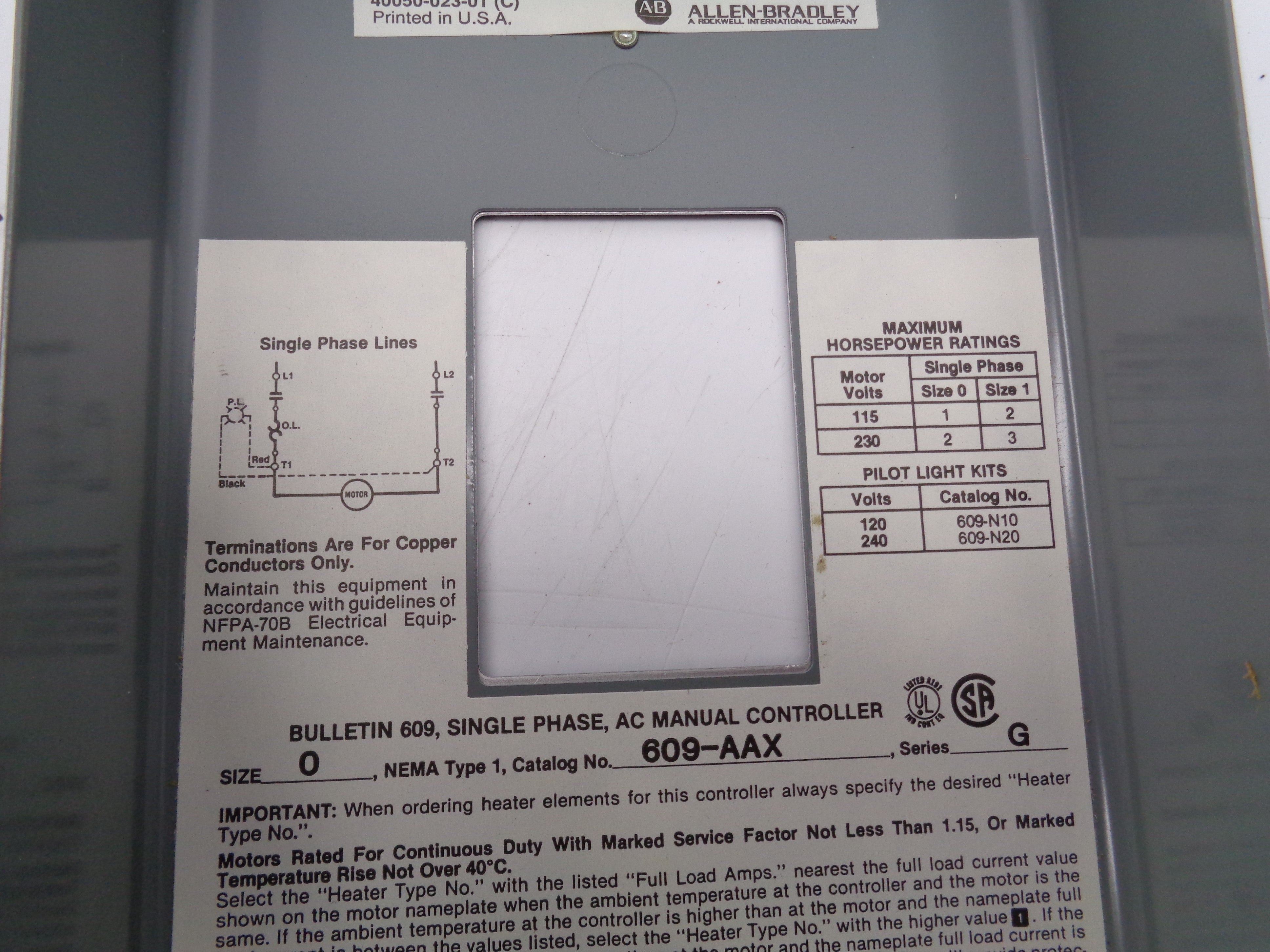 ALLEN BRADLEY 609-AAX SER. G NSNP