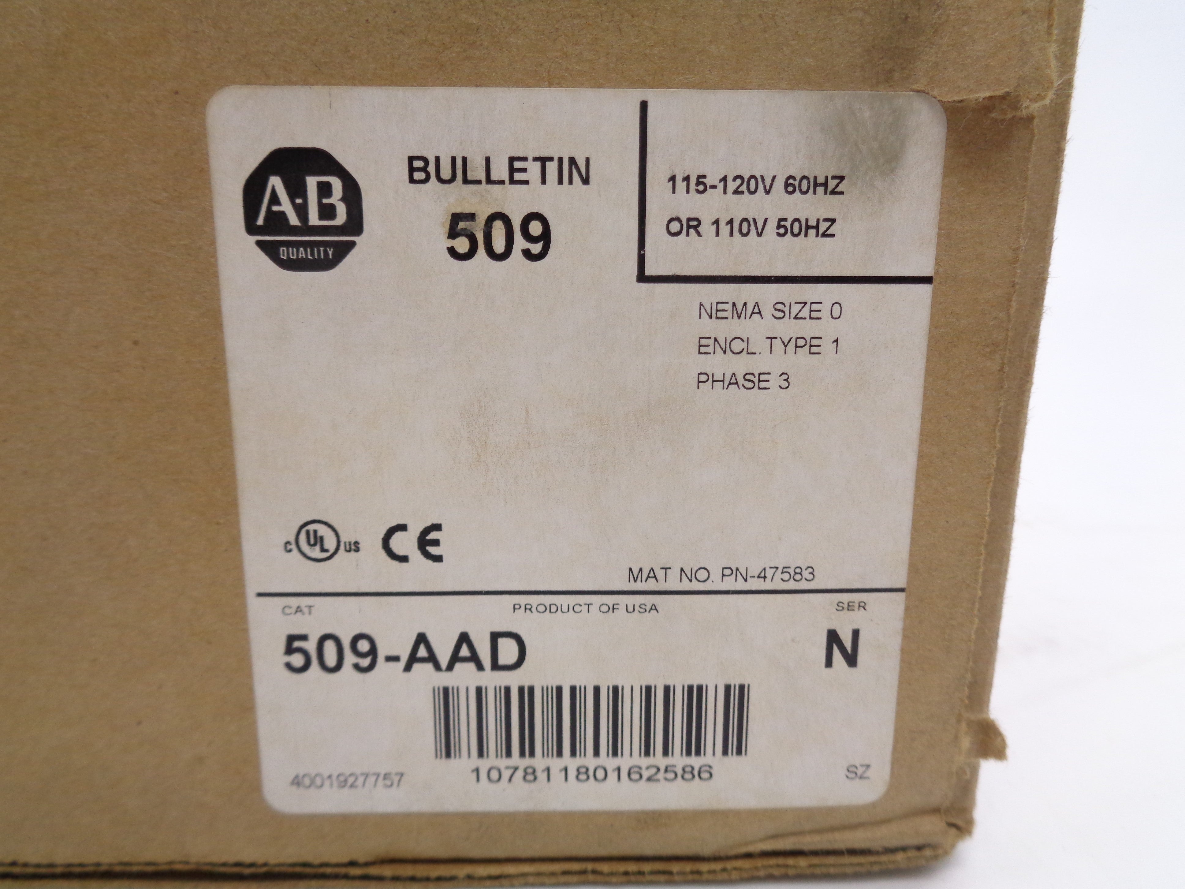 ALLEN BRADLEY 509-AAD SER. N 110/115-120V (BR/WH) NSMP