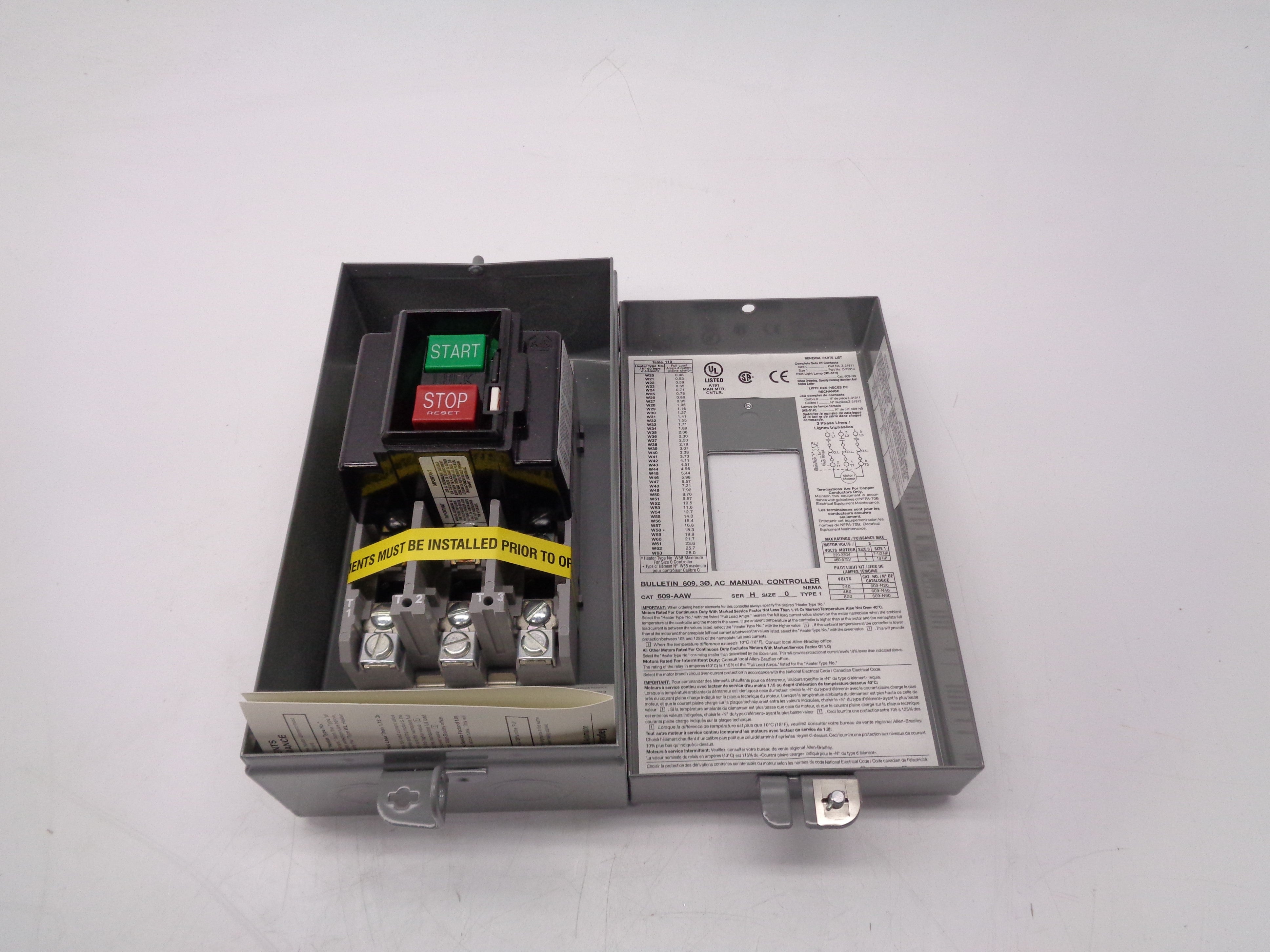 ALLEN BRADLEY 609-AAW SER. H 600V (BR/WH) NSMP