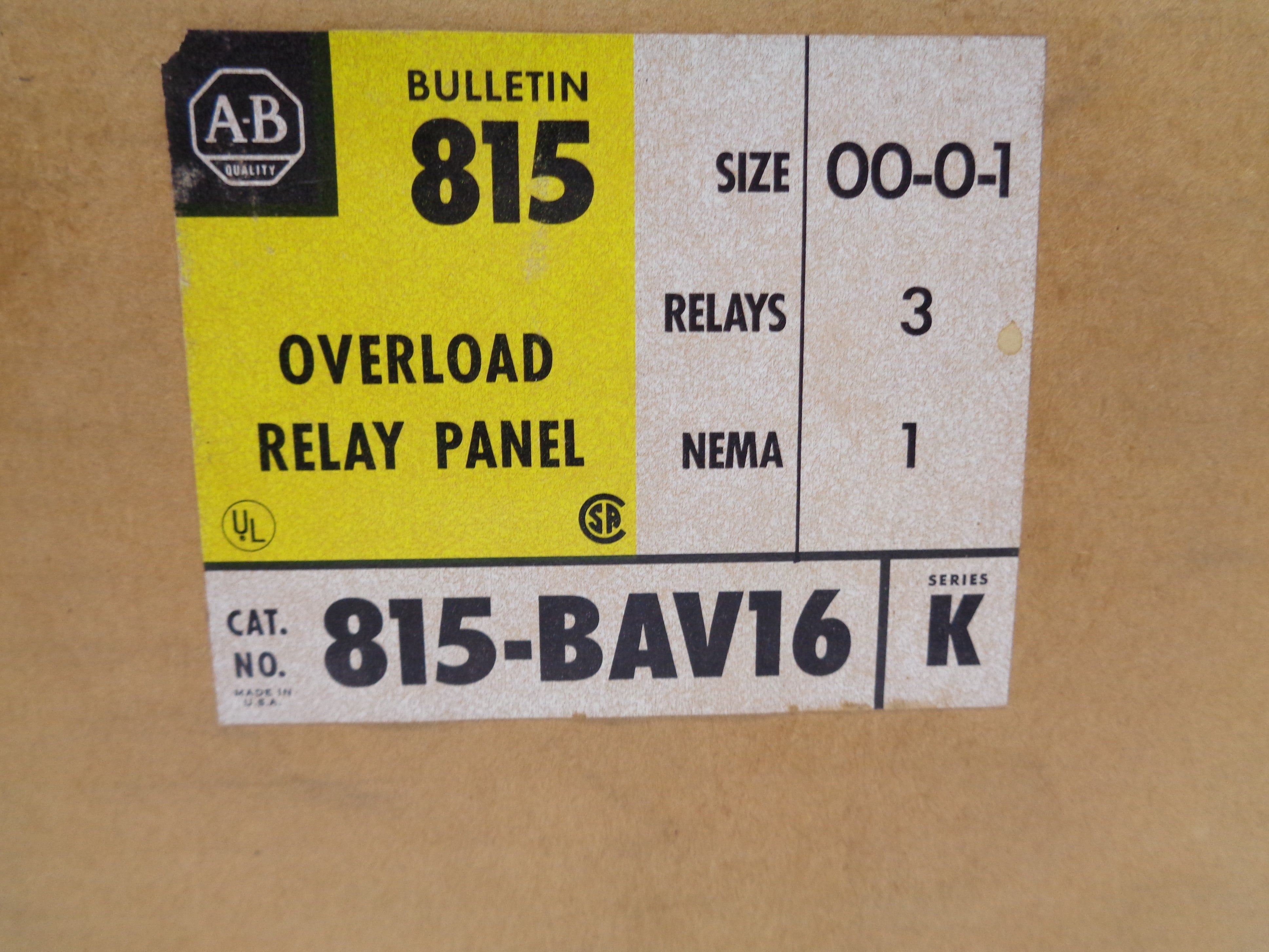 INDUSTRIAL SPARE PART 815-BAV16 SER. K (BR/YL) NSMP
