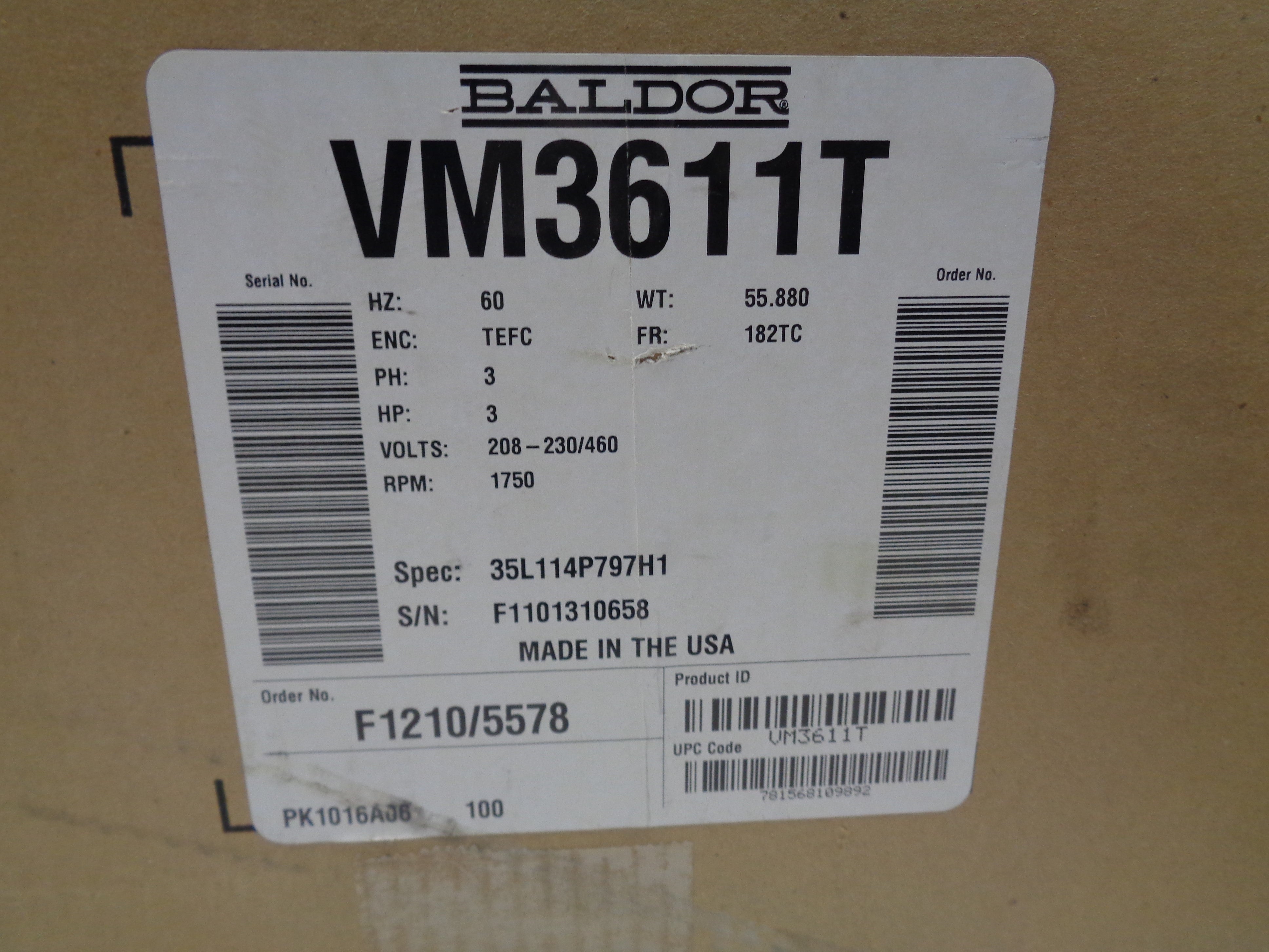 BALDOR VM3611T SER. F NSMP