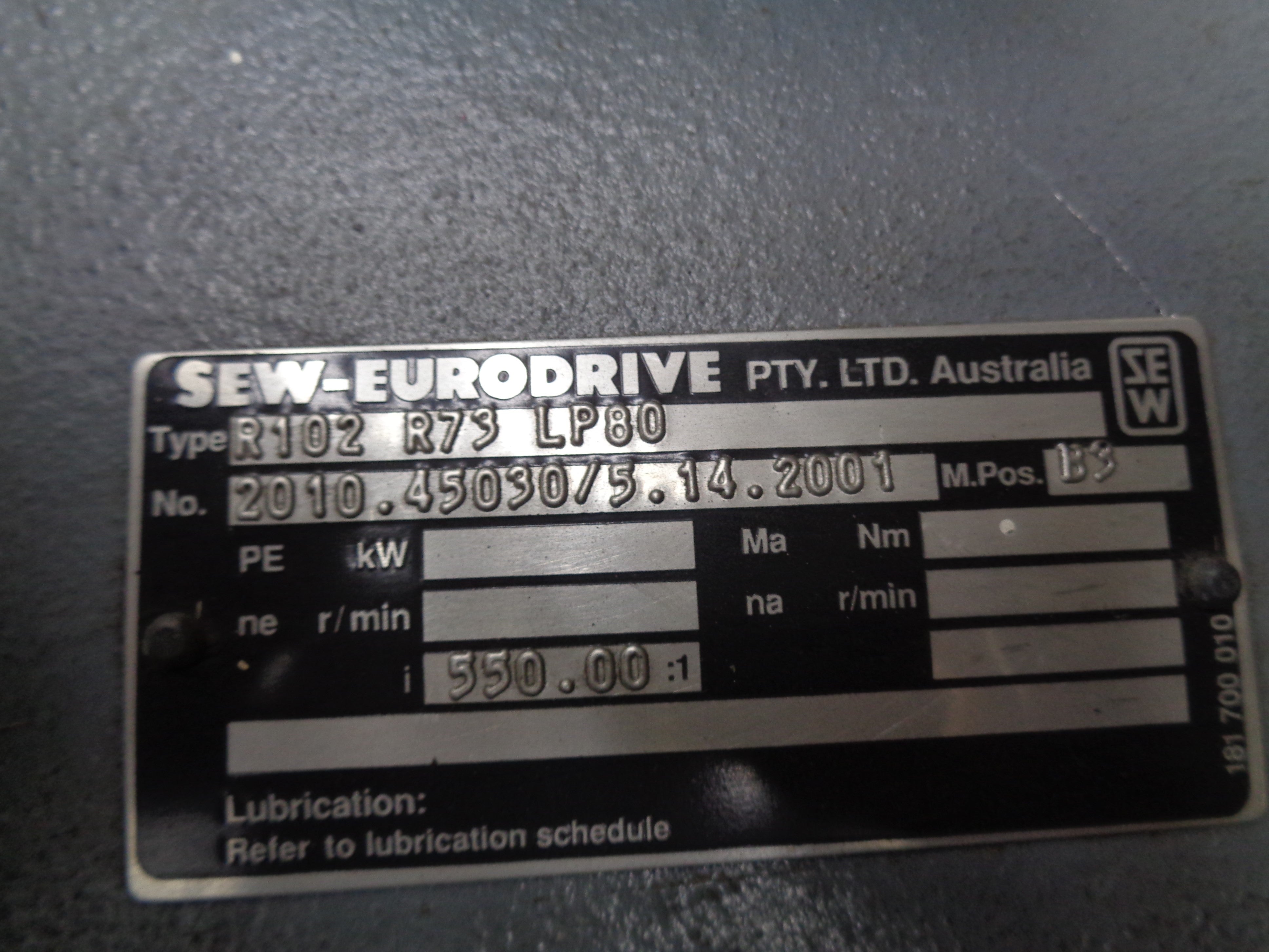 SEW-EURODRIVE R102R73LP80 NSNP