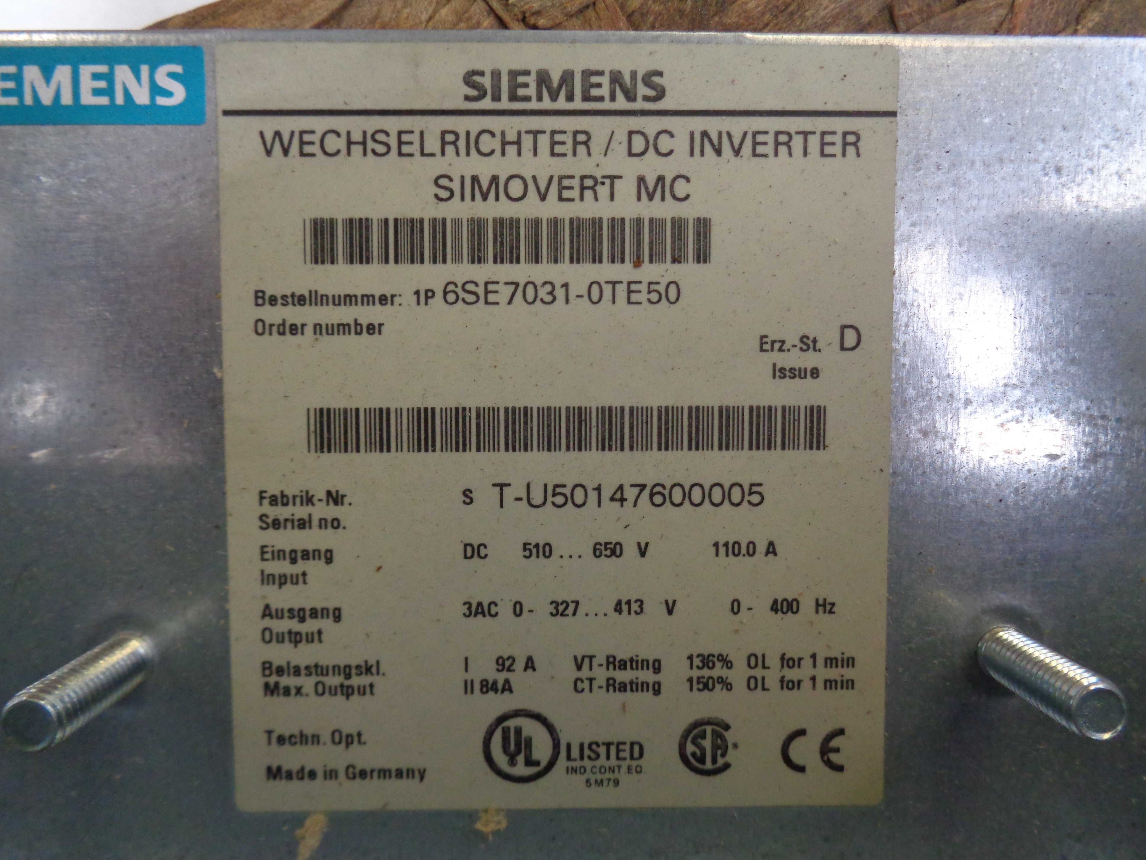 SIEMENS 6SE7031-0TE50 NSNP