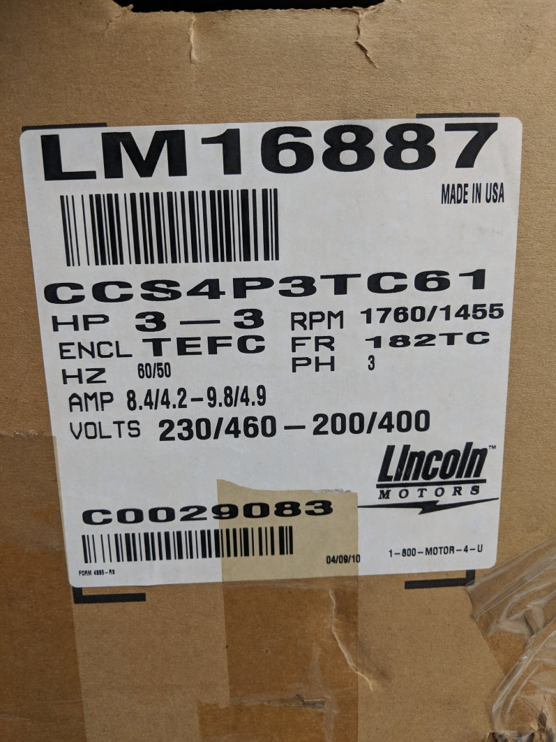 LINCOLN MOTORS LM16887 CCS4P3TC61 NSMP