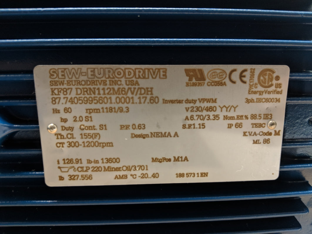 SEW-EURODRIVE KF87 DRN112M6/V/DH NSNP