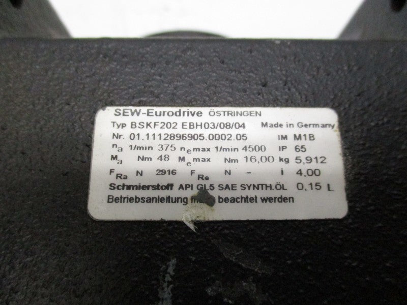 SEW EURODRIVE BSKF202EBH03/08/04 MOTOR * USED*