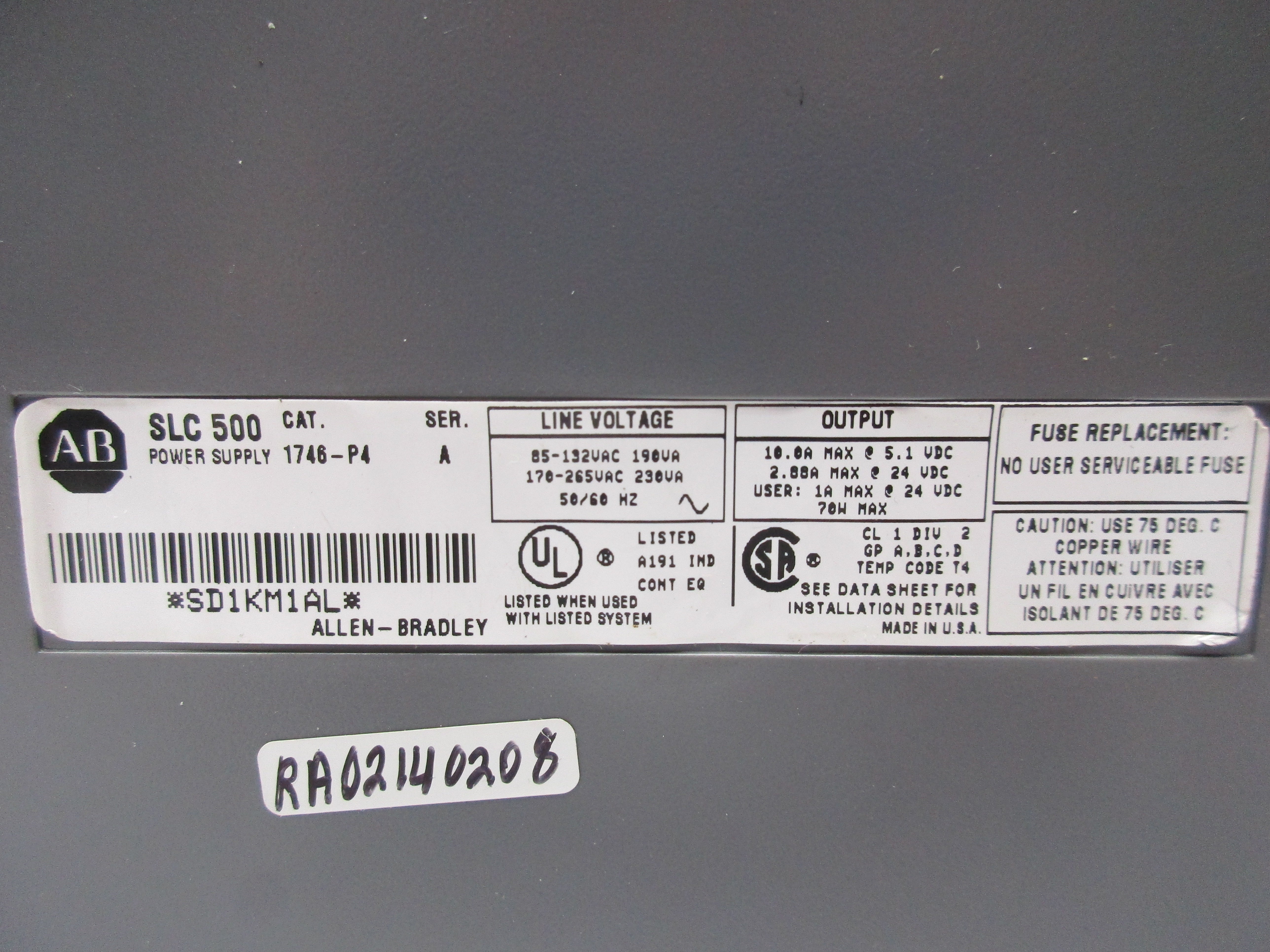 ALLEN BRADLEY 1746-P4 SER. A UNMP